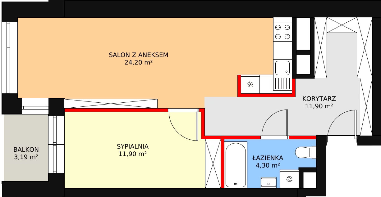 Mieszkanie 53,26 m², piętro 2, oferta nr B.2.4, Świerzawska 13, Poznań, Ławica, Grunwald, ul. Świerzawska 13