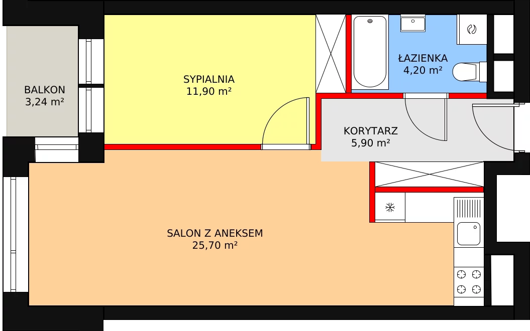 Mieszkanie 48,41 m², piętro 2, oferta nr B.2.8, Świerzawska 13, Poznań, Ławica, Grunwald, ul. Świerzawska 13