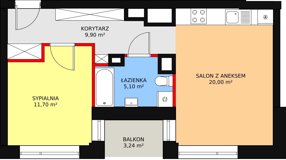 Mieszkanie 47,70 m², piętro 6, oferta nr B.6.1, Świerzawska 13, Poznań, Ławica, Grunwald, ul. Świerzawska 13