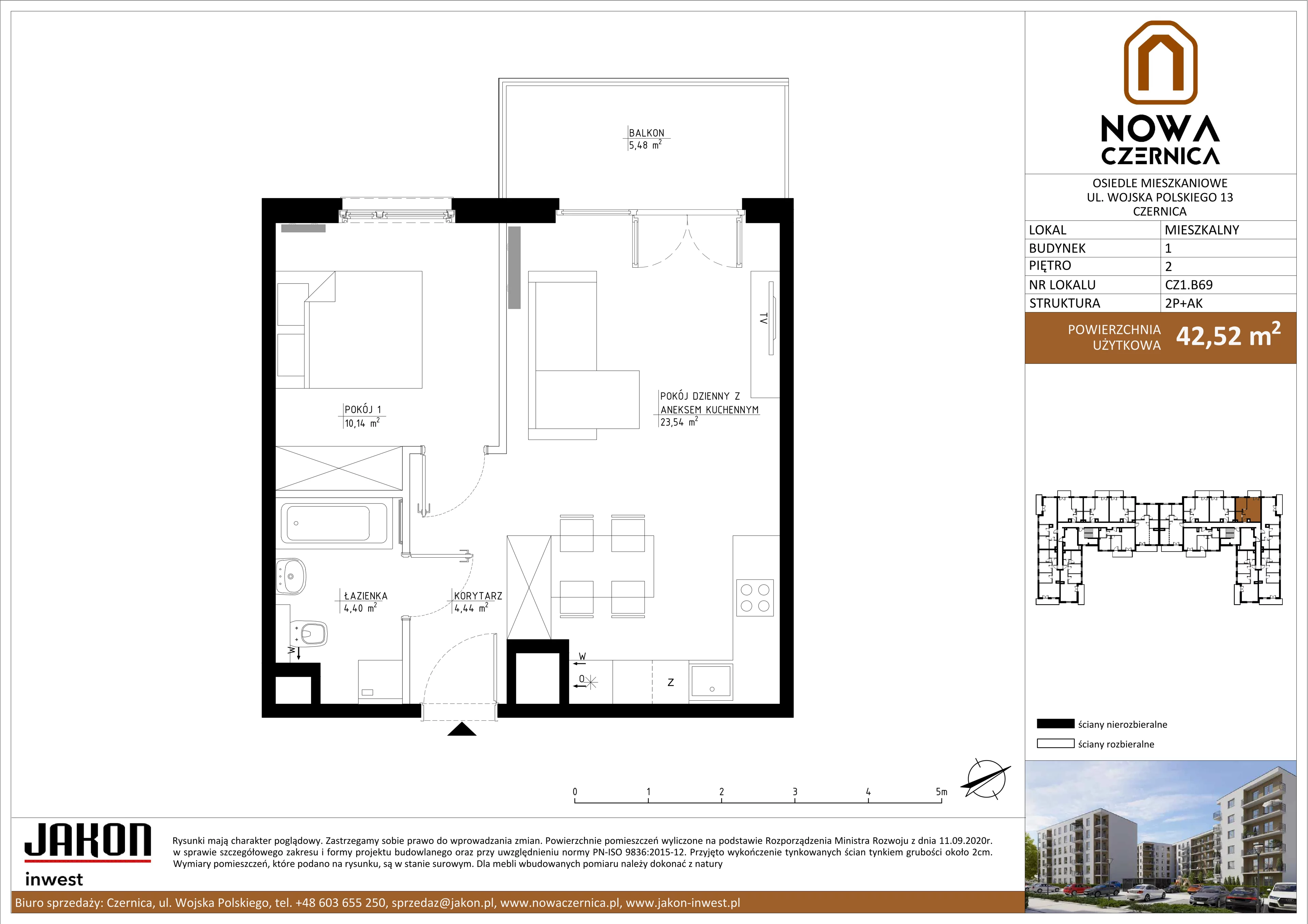 2 pokoje, mieszkanie 42,52 m², piętro 2, oferta nr CZ1.B69, Nowa Czernica CZ1, Czernica, ul. Wojska Polskiego 13