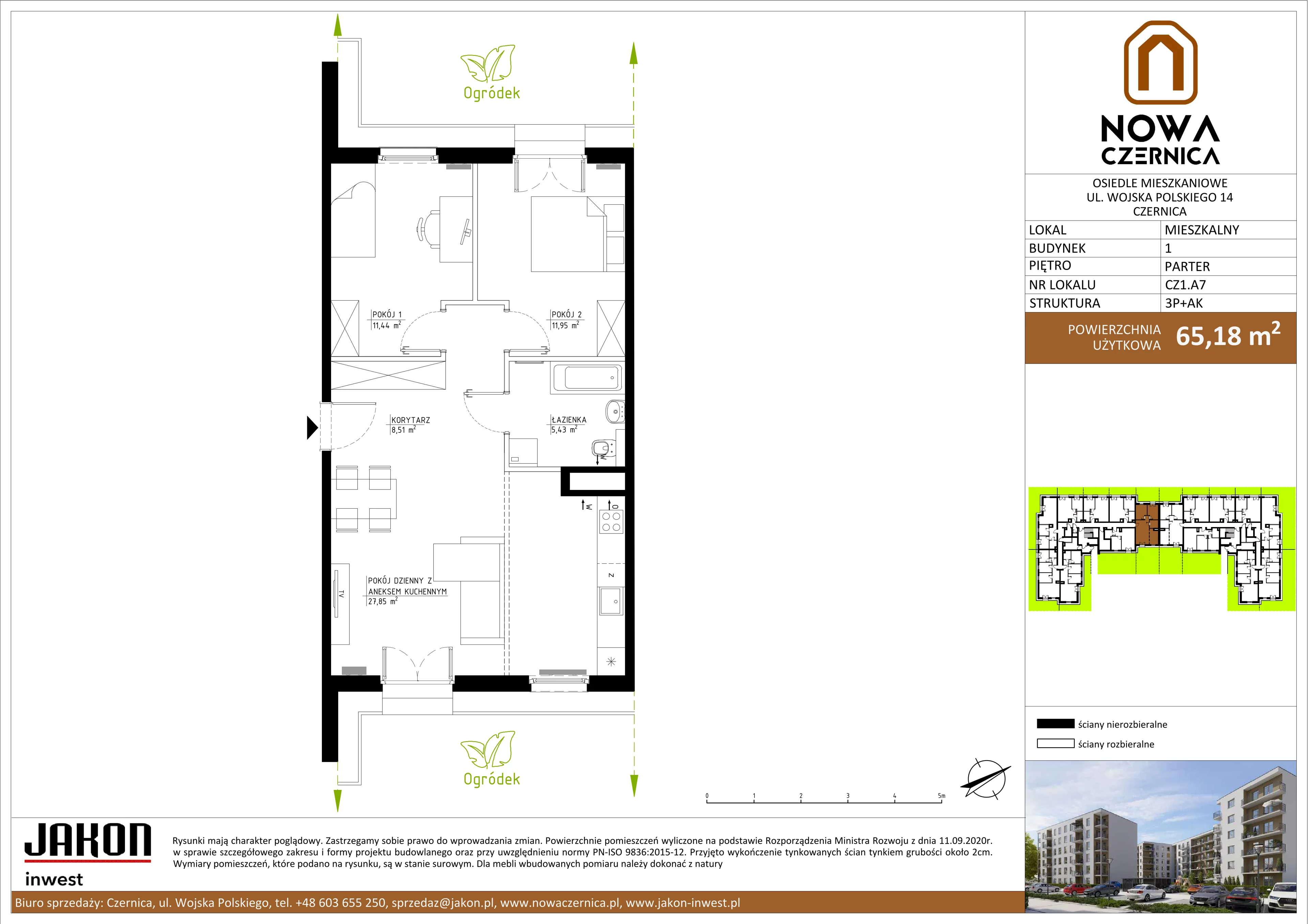 3 pokoje, mieszkanie 65,18 m², parter, oferta nr CZ1.A7, Nowa Czernica CZ1, Czernica, ul. Wojska Polskiego 13