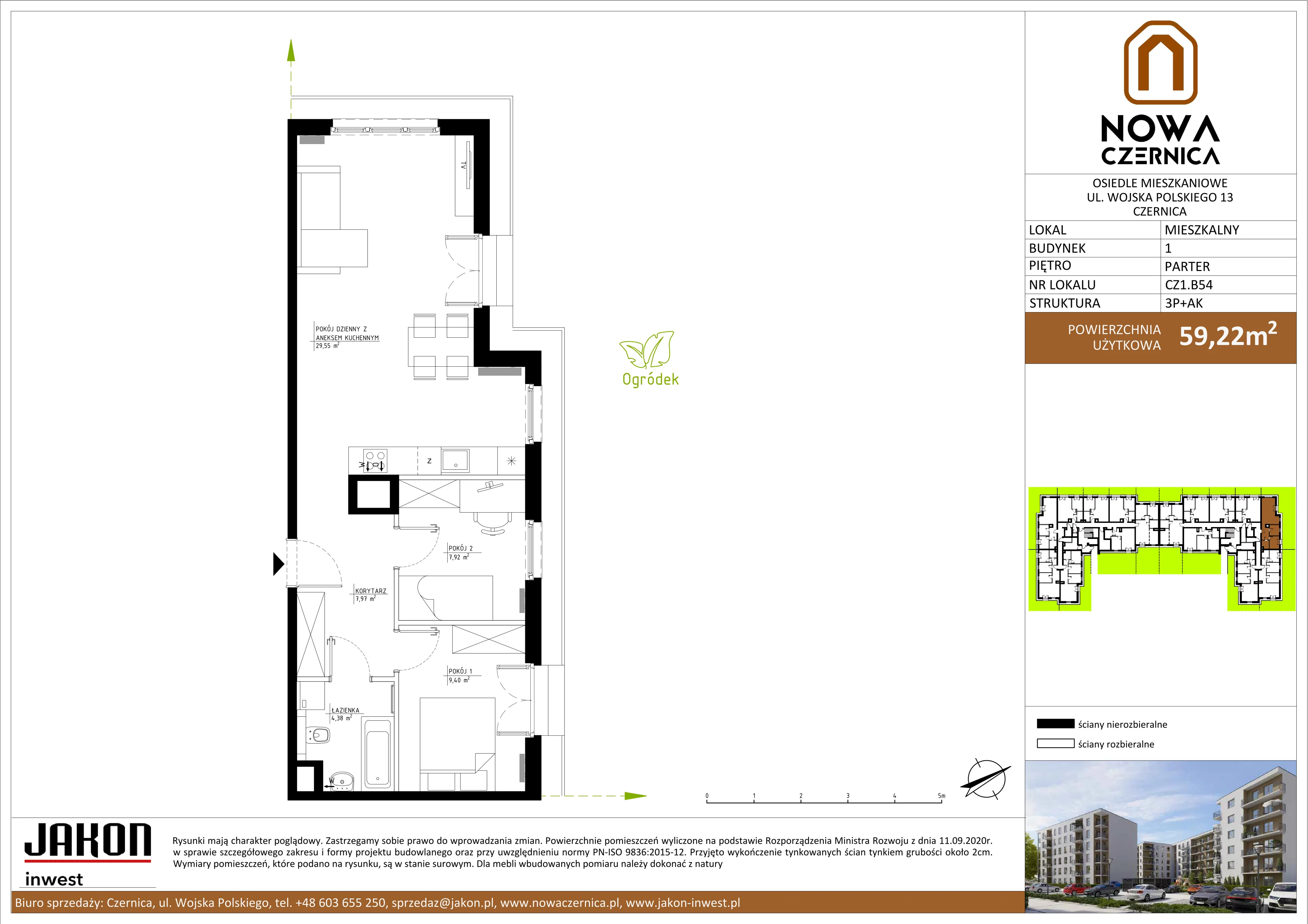 3 pokoje, mieszkanie 59,22 m², parter, oferta nr CZ1.B54, Nowa Czernica CZ1, Czernica, ul. Wojska Polskiego 13