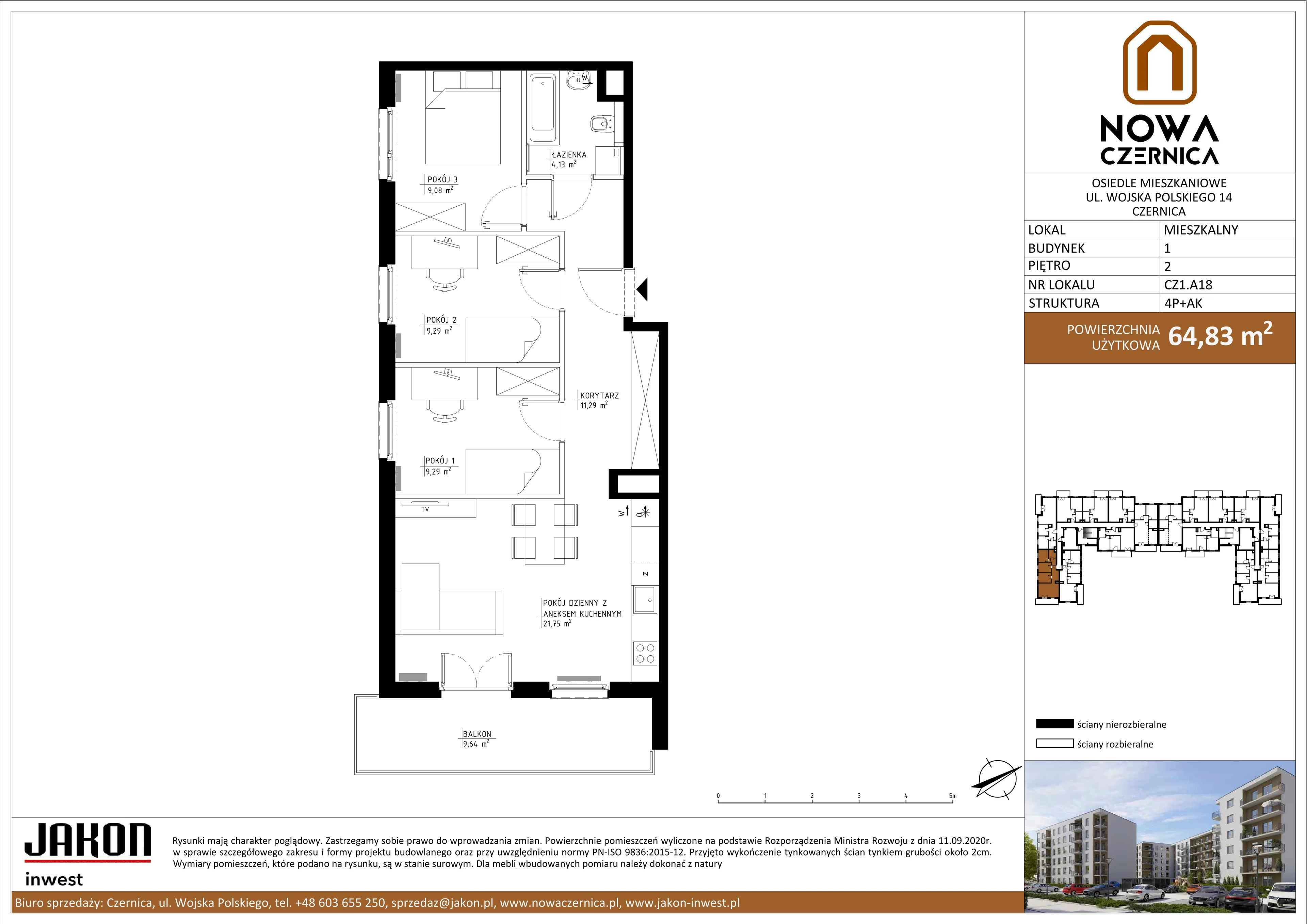 4 pokoje, mieszkanie 64,83 m², piętro 2, oferta nr CZ1.A18, Nowa Czernica CZ1, Czernica, ul. Wojska Polskiego 13
