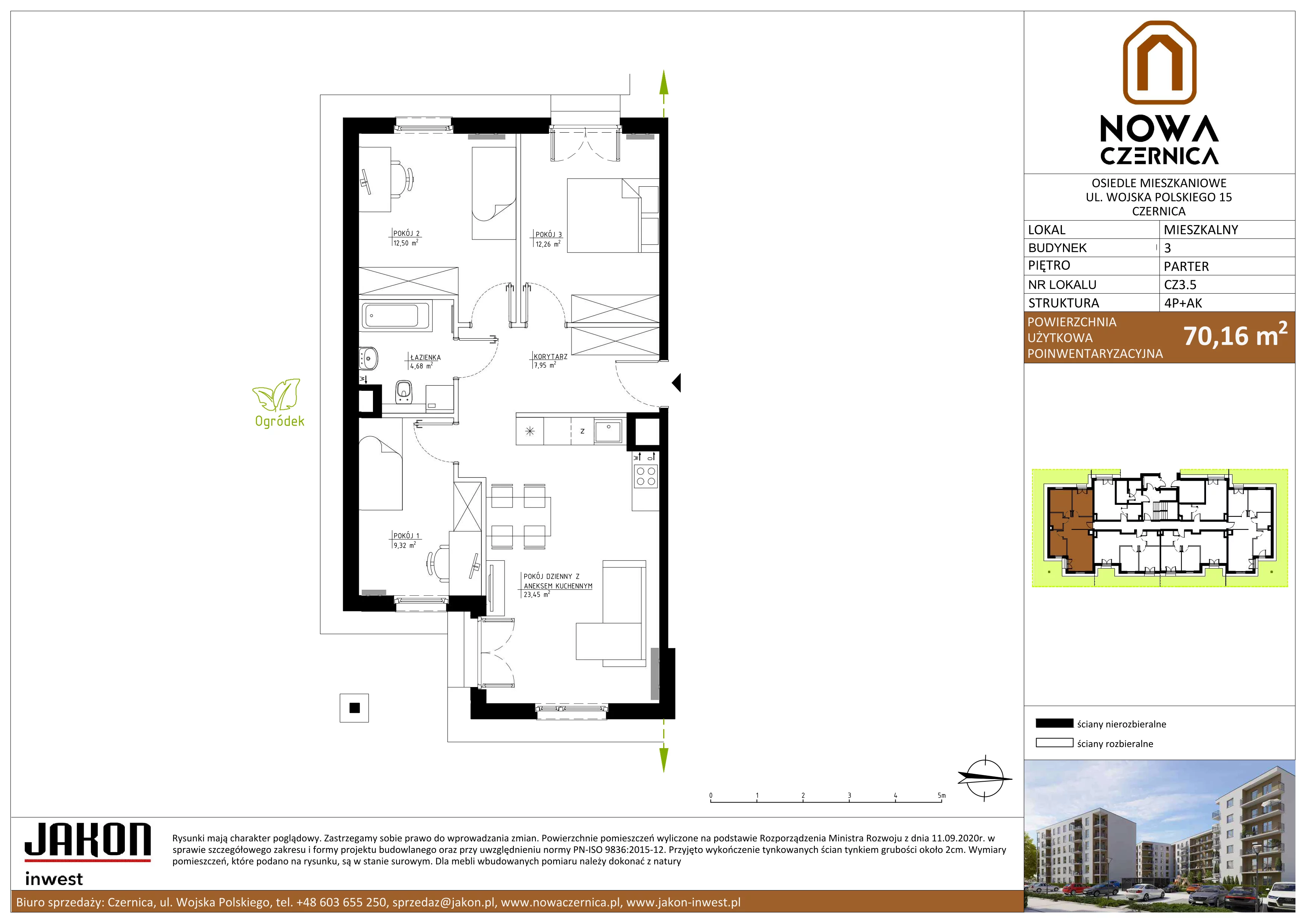 4 pokoje, mieszkanie 70,16 m², parter, oferta nr CZ3.5, Nowa Czernica CZ3, Czernica, ul. Wojska Polskiego 15