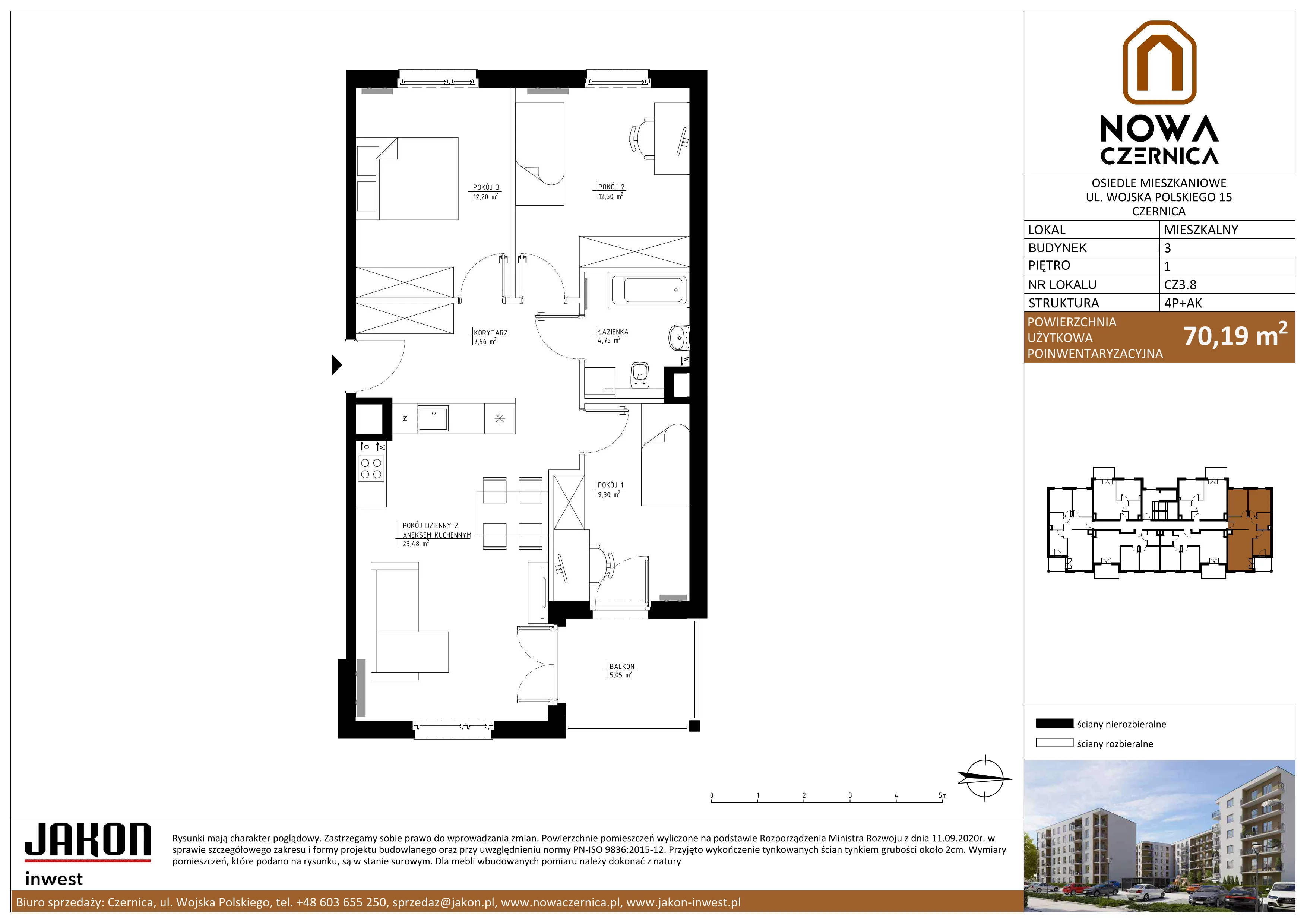 4 pokoje, mieszkanie 70,19 m², piętro 1, oferta nr CZ3.8, Nowa Czernica CZ3, Czernica, ul. Wojska Polskiego 15