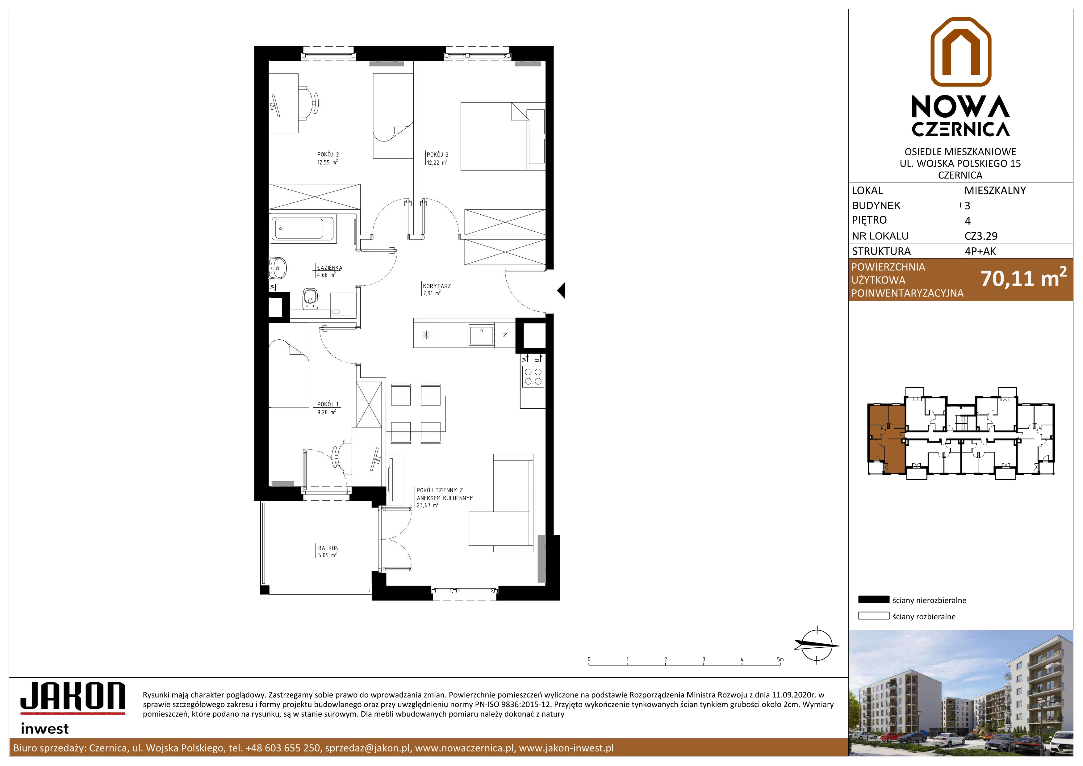 4 pokoje, mieszkanie 70,11 m², piętro 4, oferta nr CZ3.29, Nowa Czernica CZ3, Czernica, ul. Wojska Polskiego 15