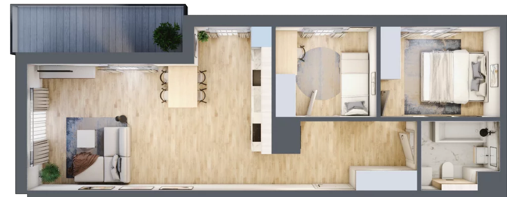 3 pokoje, mieszkanie 59,22 m², piętro 1, oferta nr CZ1.B62, Nowa Czernica CZ1, Czernica, ul. Wojska Polskiego 13