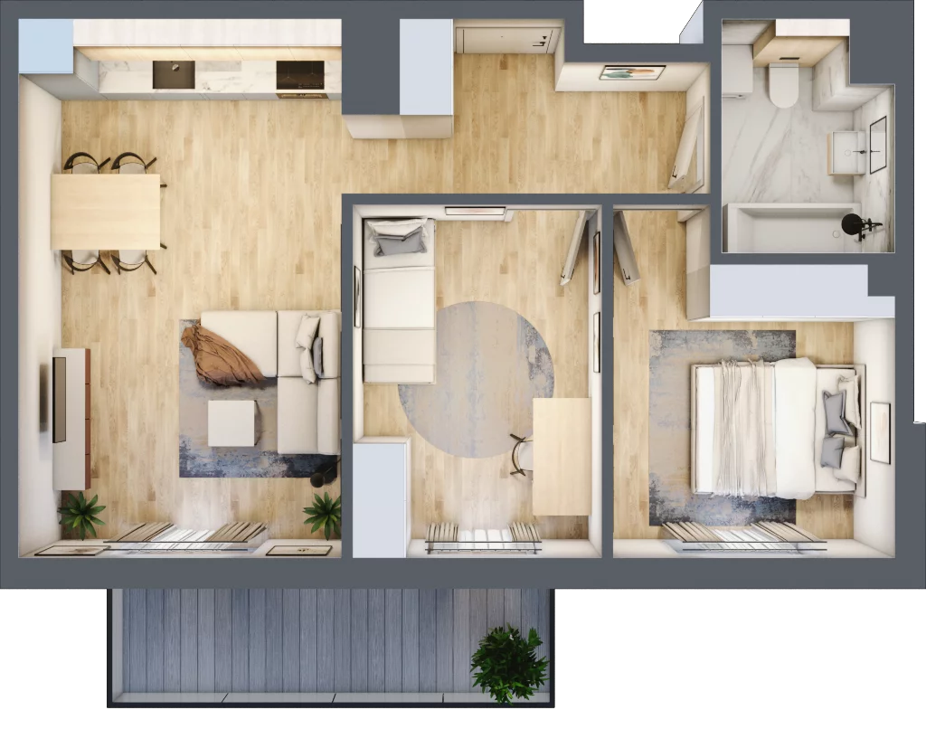 3 pokoje, mieszkanie 53,74 m², piętro 1, oferta nr CZ1.B57, Nowa Czernica CZ1, Czernica, ul. Wojska Polskiego 13