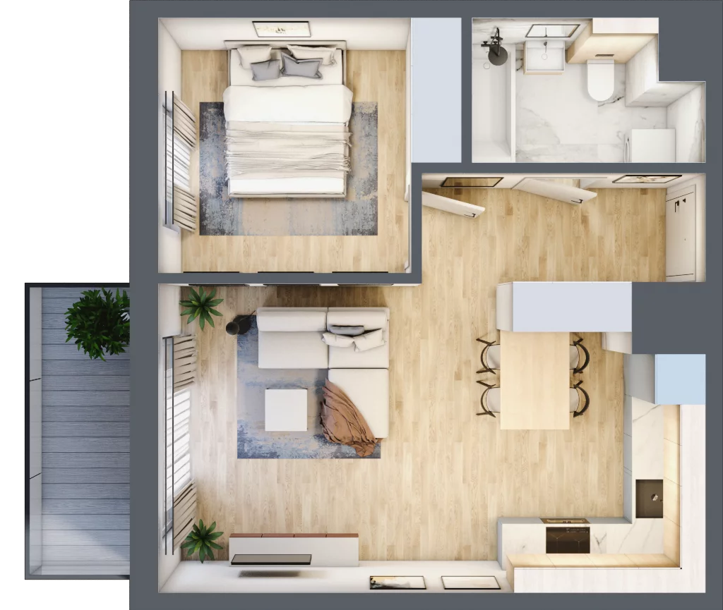 2 pokoje, mieszkanie 42,54 m², piętro 4, oferta nr CZ1.A38, Nowa Czernica CZ1, Czernica, ul. Wojska Polskiego 13