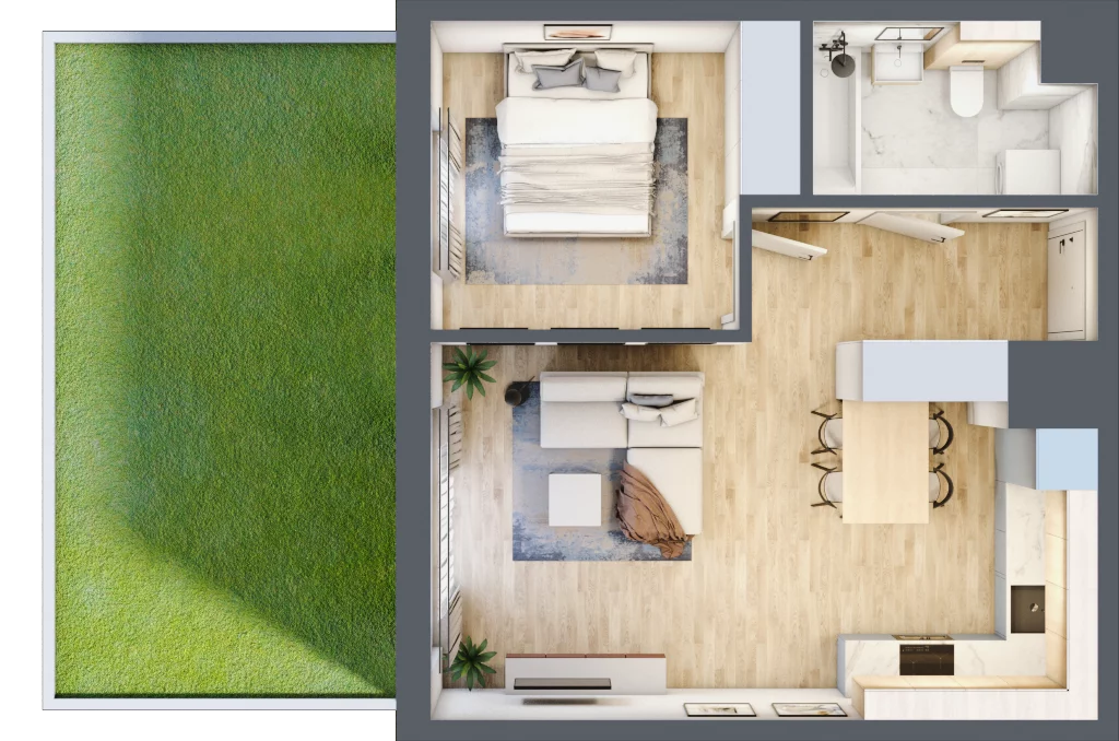2 pokoje, mieszkanie 42,44 m², parter, oferta nr CZ1.B52, Nowa Czernica CZ1, Czernica, ul. Wojska Polskiego 13