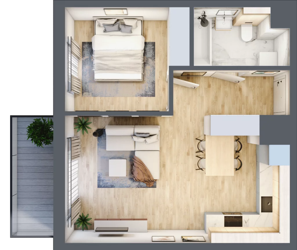 2 pokoje, mieszkanie 42,44 m², piętro 1, oferta nr CZ1.B60, Nowa Czernica CZ1, Czernica, ul. Wojska Polskiego 13