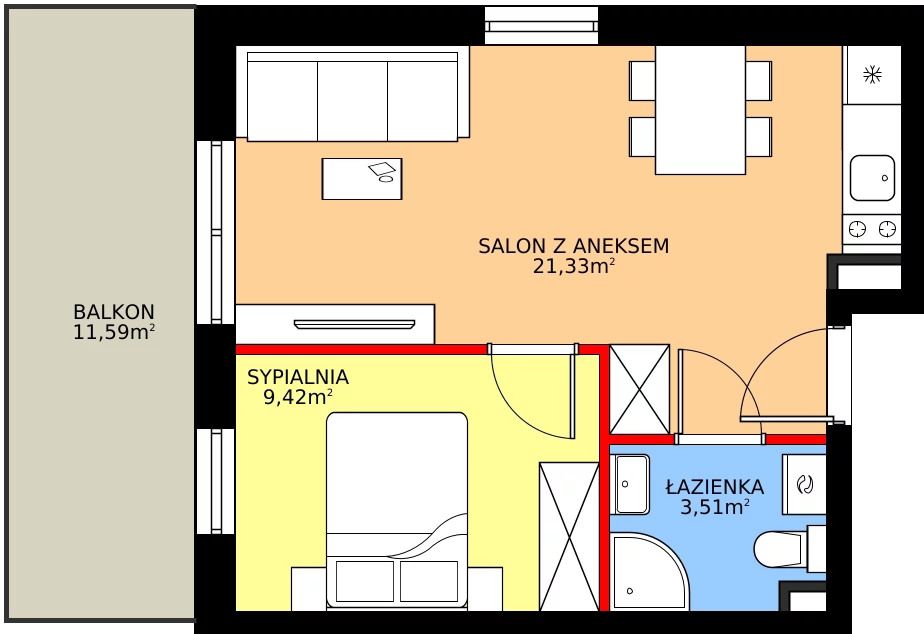 Zalety apartamentu inwestycyjnego 34.26 m², J23