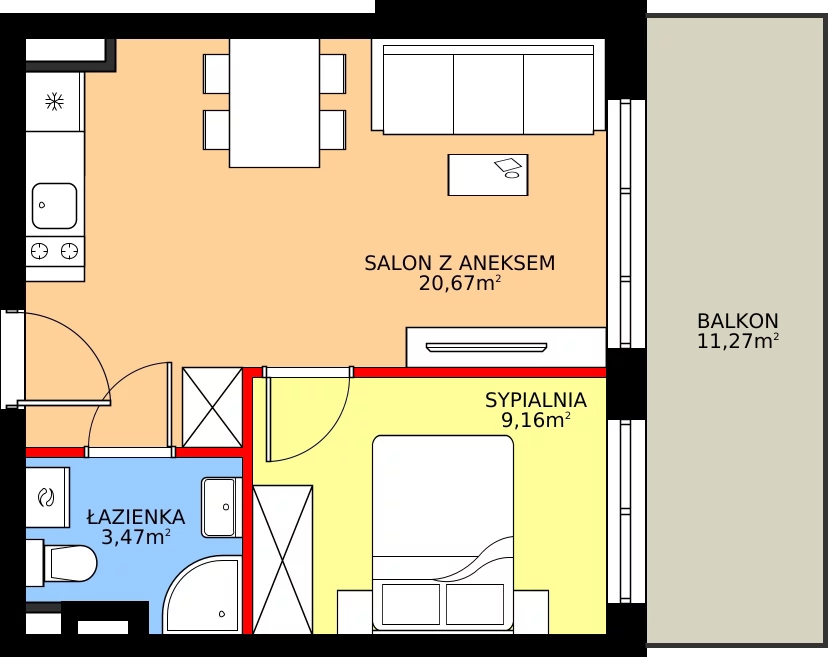 Zalety apartamentu inwestycyjnego 33.33 m², J26