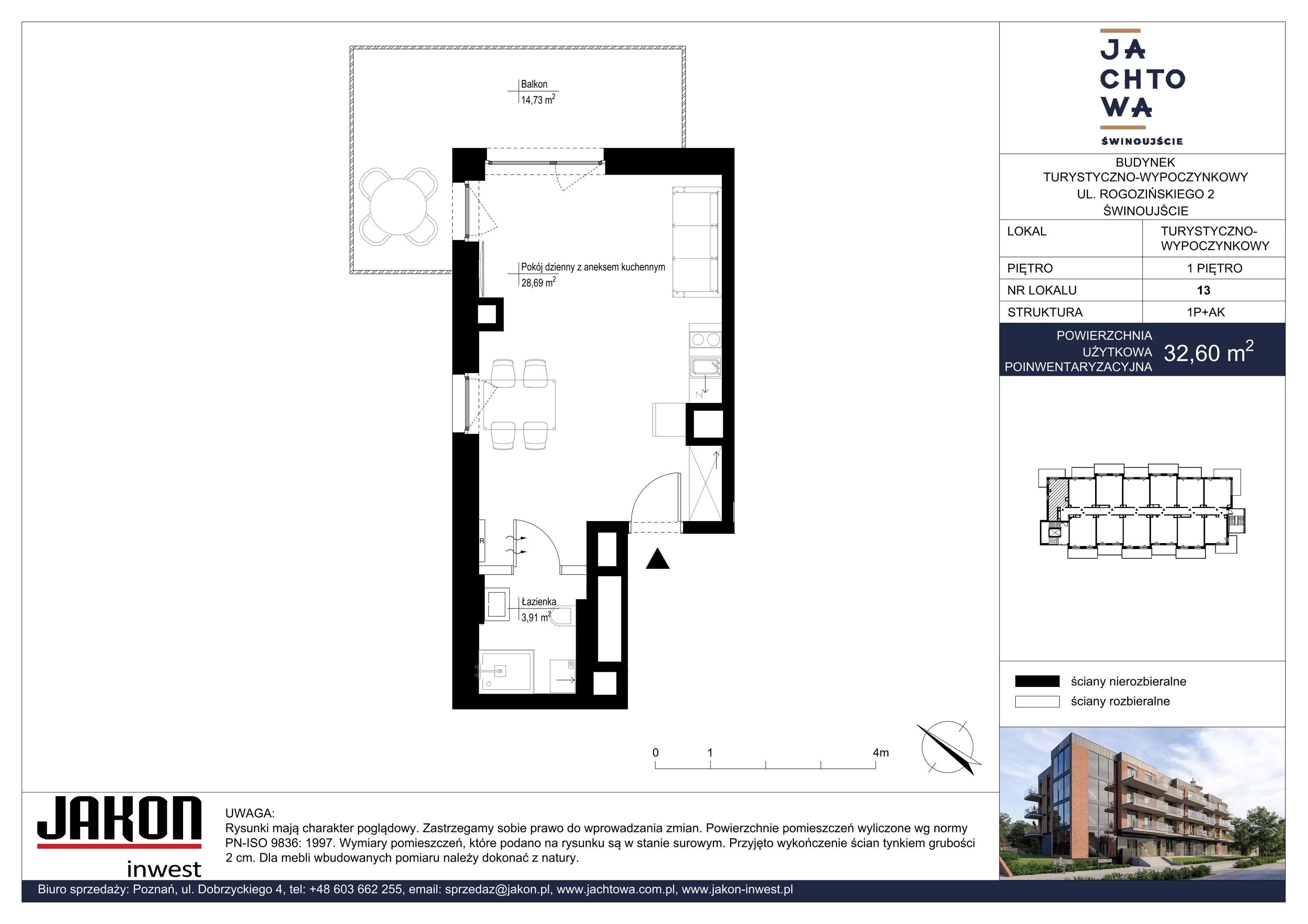 1 pokój, apartament inwestycyjny 32,60 m², piętro 1, oferta nr 13, Jachtowa, Świnoujście, ul. Stefana Rogozińskiego