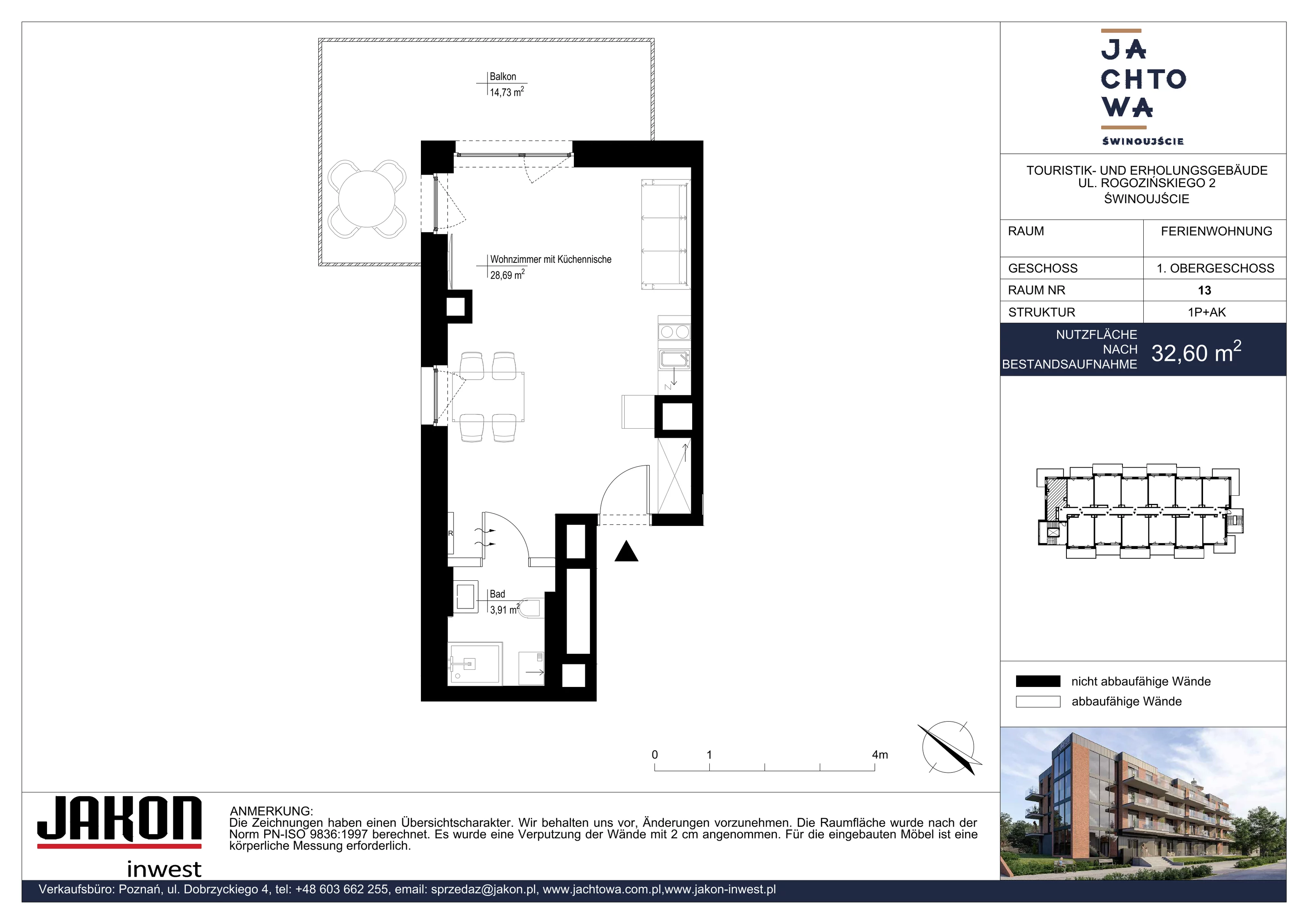 1 pokój, apartament inwestycyjny 32,60 m², piętro 1, oferta nr 13, Jachtowa, Świnoujście, ul. Stefana Rogozińskiego