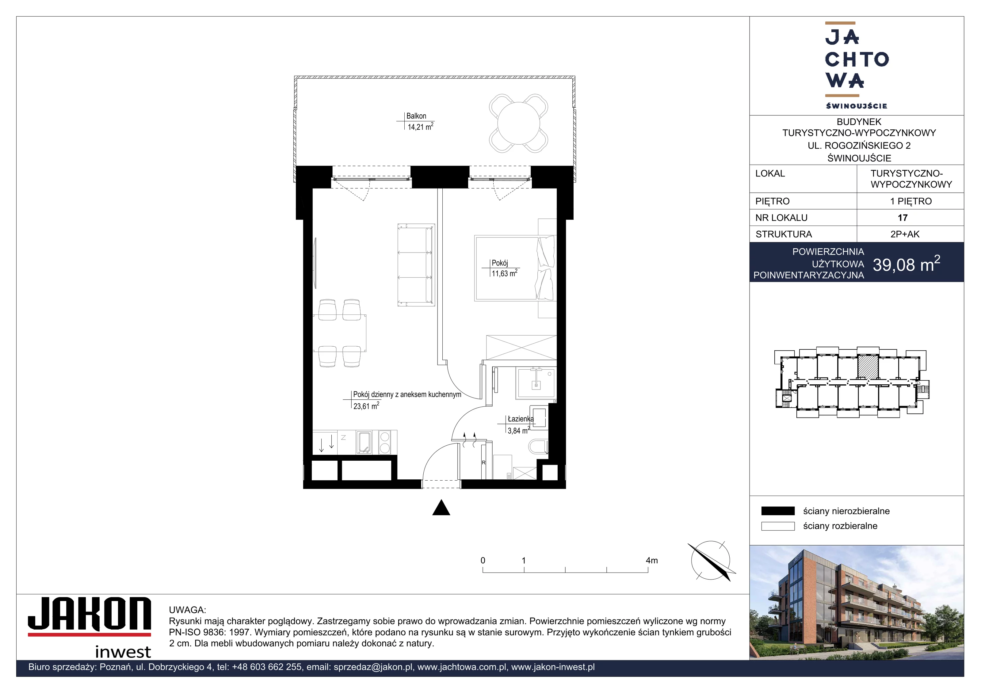 2 pokoje, apartament inwestycyjny 39,08 m², piętro 1, oferta nr 17, Jachtowa, Świnoujście, ul. Stefana Rogozińskiego