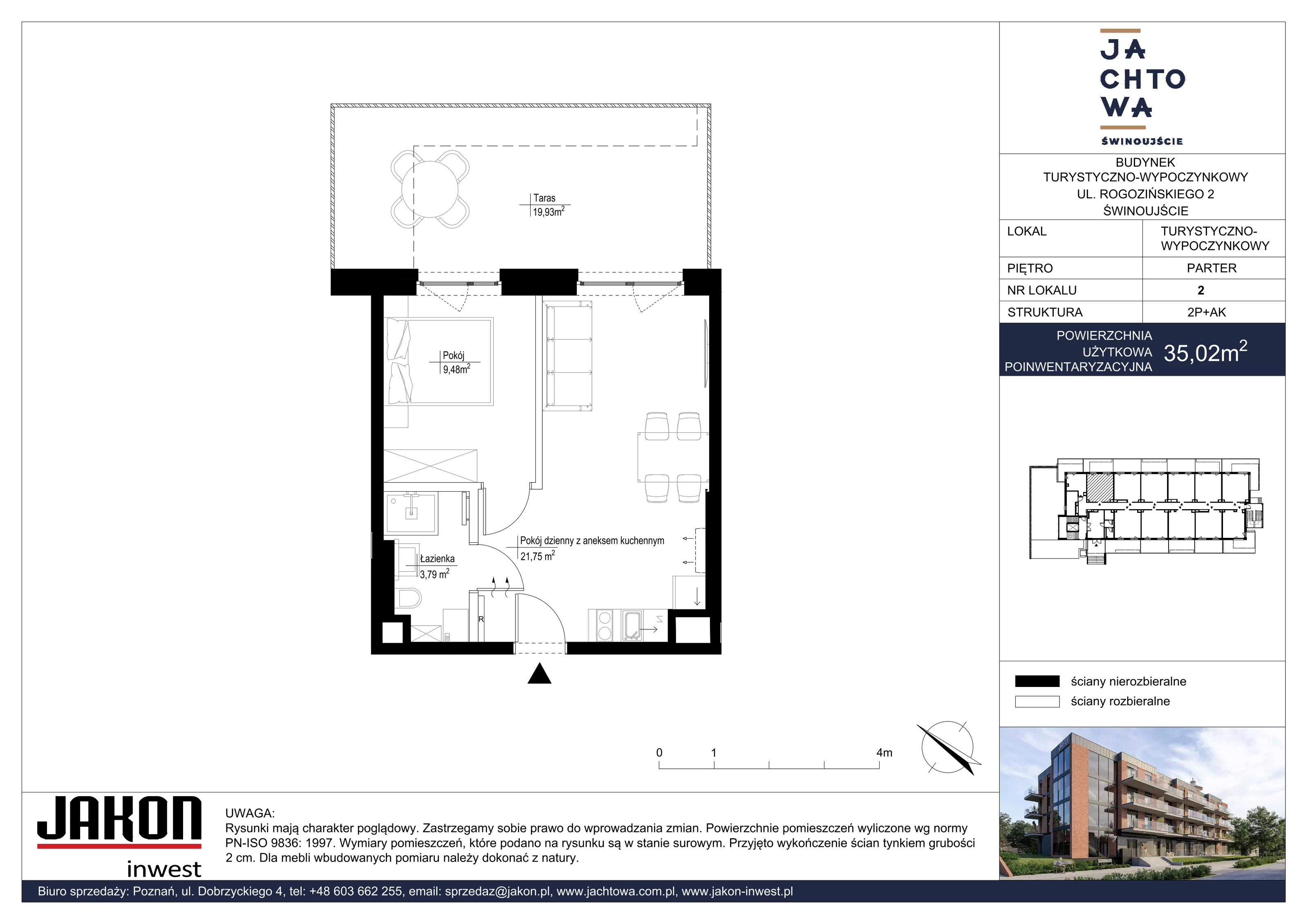 2 pokoje, apartament inwestycyjny 35,02 m², parter, oferta nr 2, Jachtowa, Świnoujście, ul. Stefana Rogozińskiego
