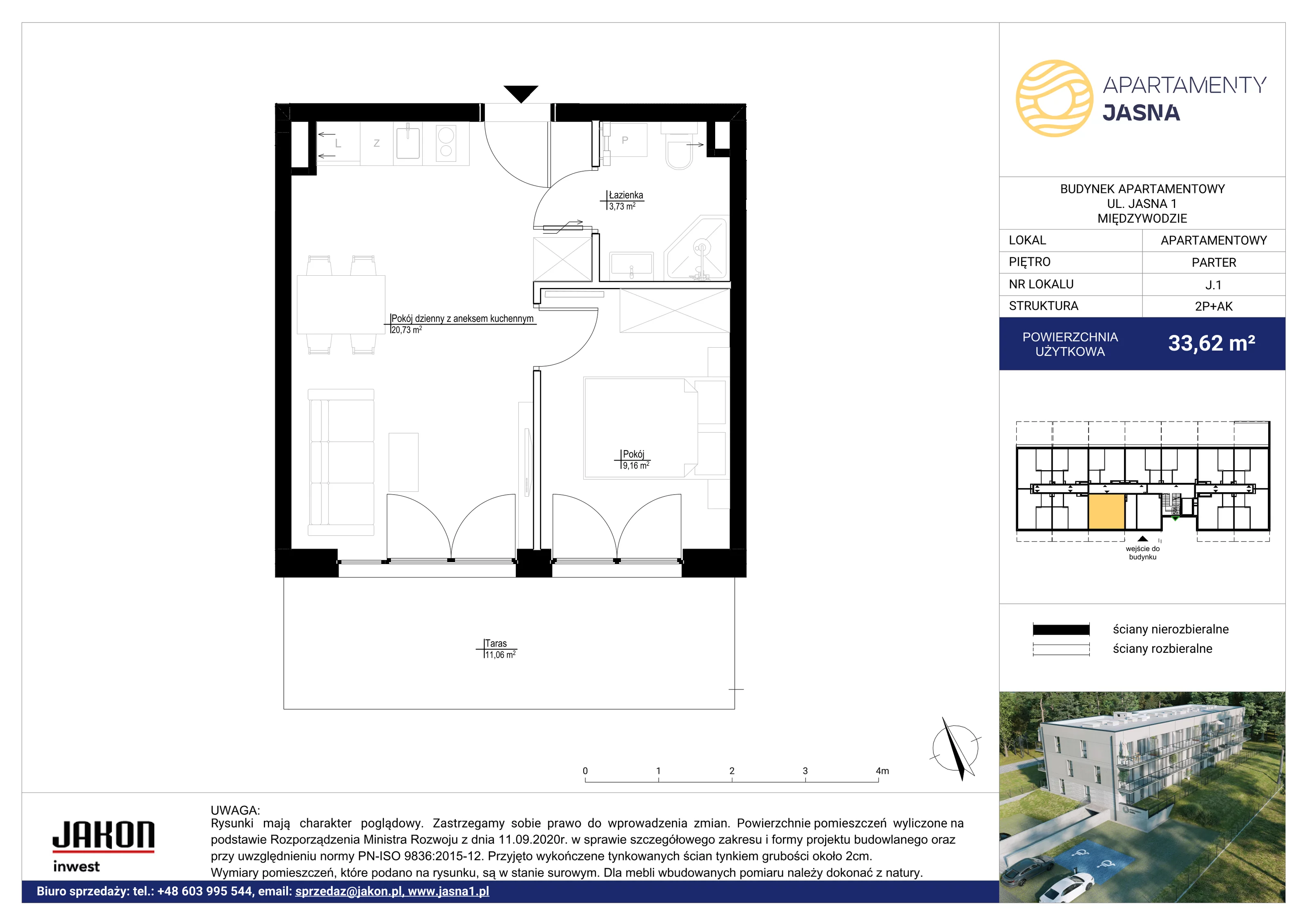 2 pokoje, apartament 33,62 m², parter, oferta nr J1, Jasna, Międzywodzie, ul. Jasna 1