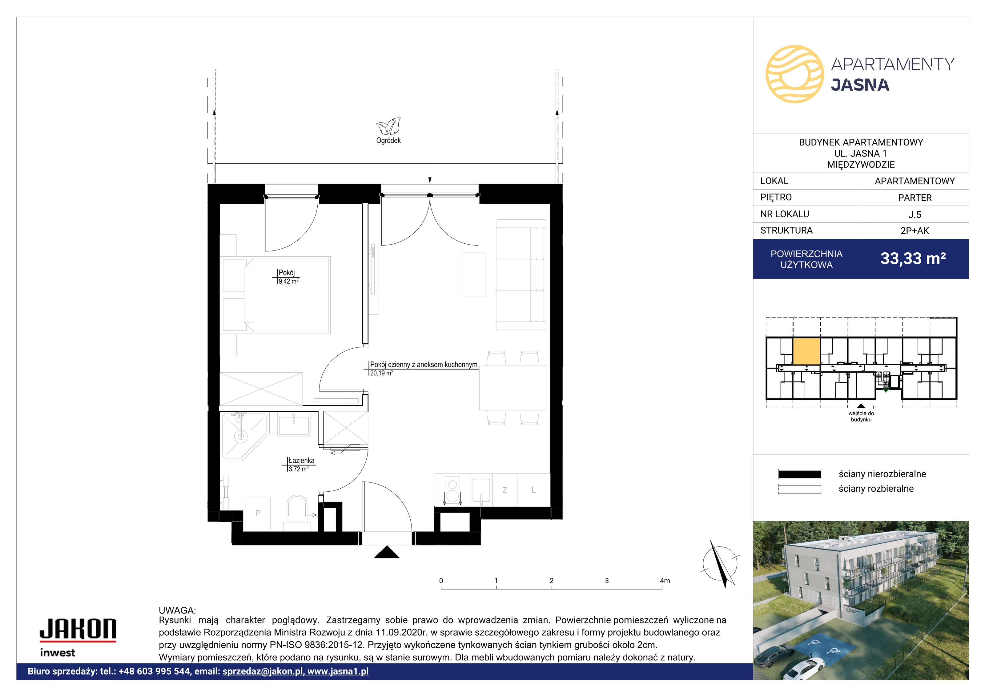 2 pokoje, apartament 33,33 m², parter, oferta nr J5, Jasna, Międzywodzie, ul. Jasna 1