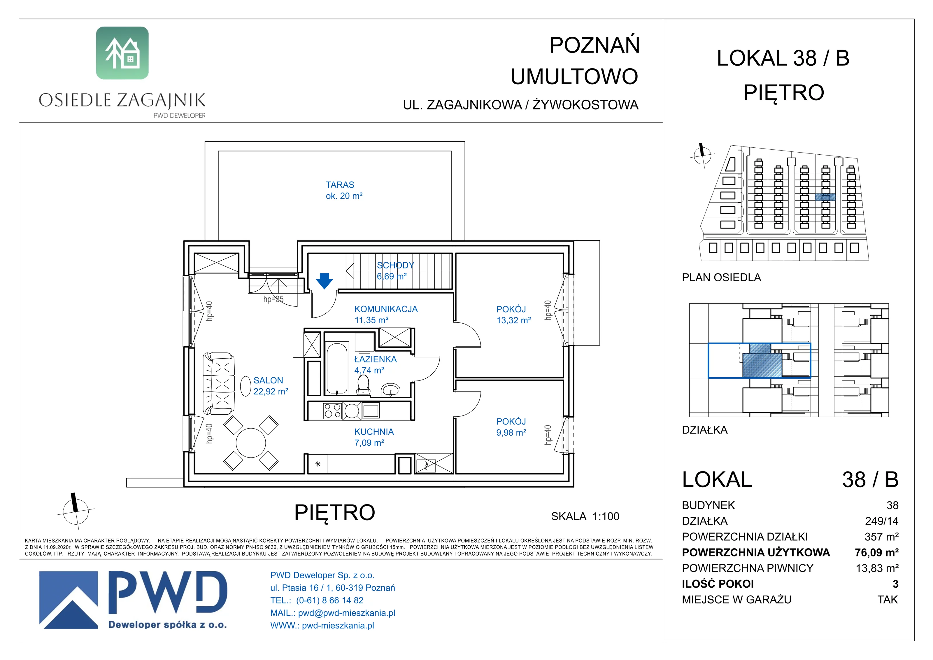 Mieszkanie 76,09 m², piętro 1, oferta nr 38 / B, Osiedle Zagajnik, Poznań, Umultowo, Umultowo, ul. Zagajnikowa