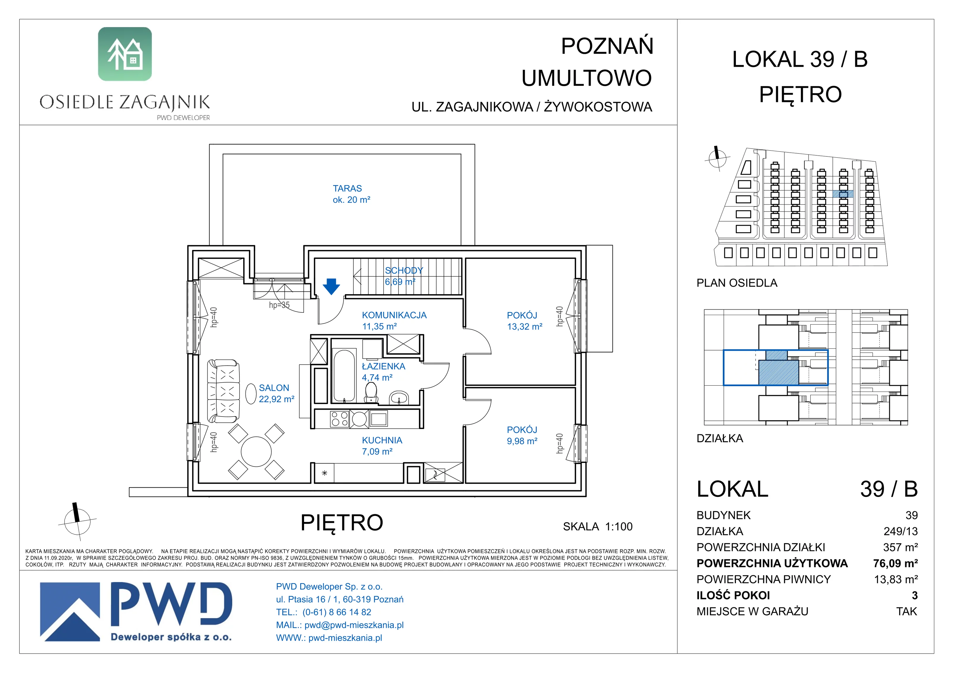 Mieszkanie 76,09 m², piętro 1, oferta nr 39 / B, Osiedle Zagajnik, Poznań, Umultowo, Umultowo, ul. Zagajnikowa