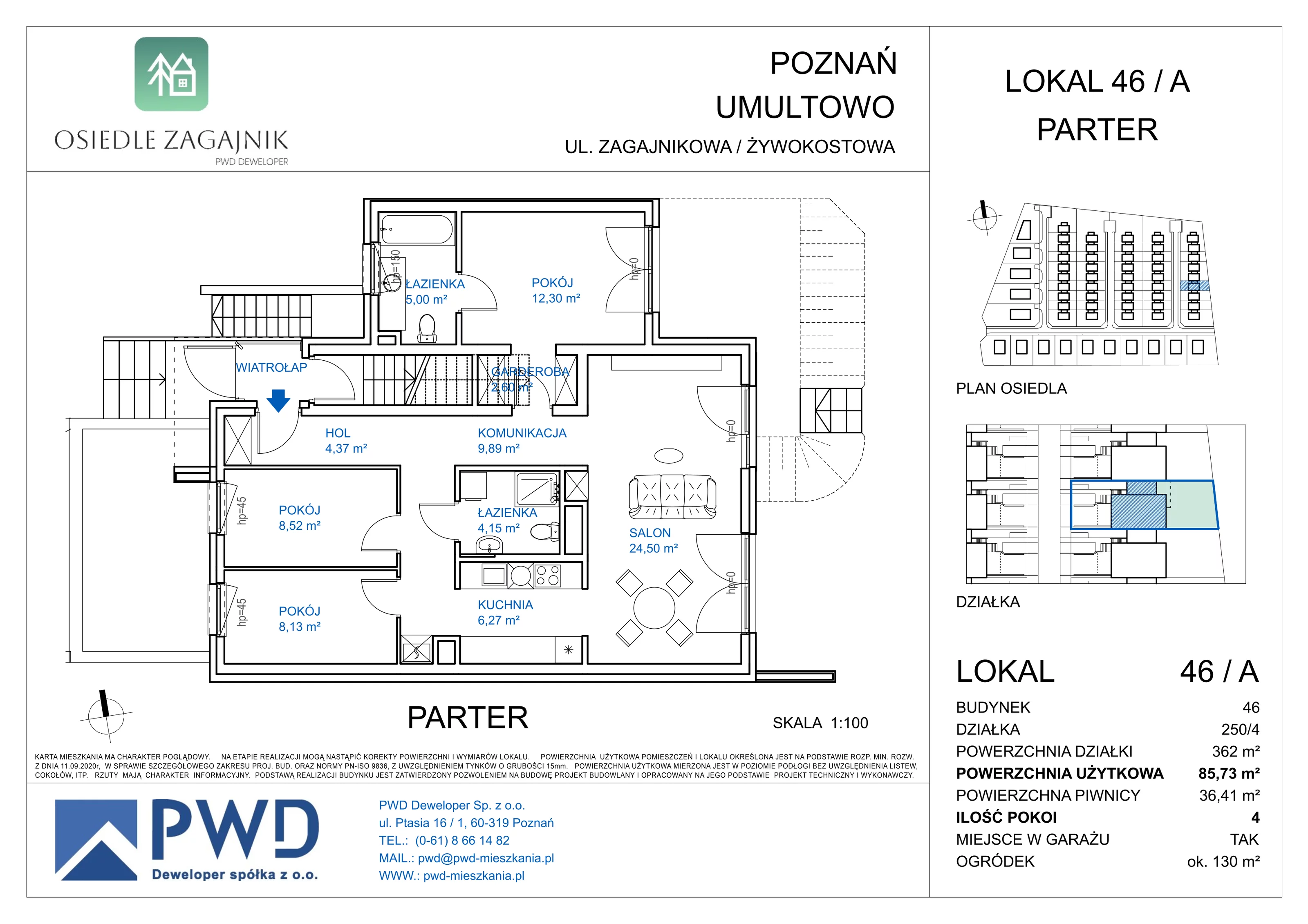 Mieszkanie 85,73 m², parter, oferta nr 46 / A, Osiedle Zagajnik, Poznań, Umultowo, Umultowo, ul. Zagajnikowa