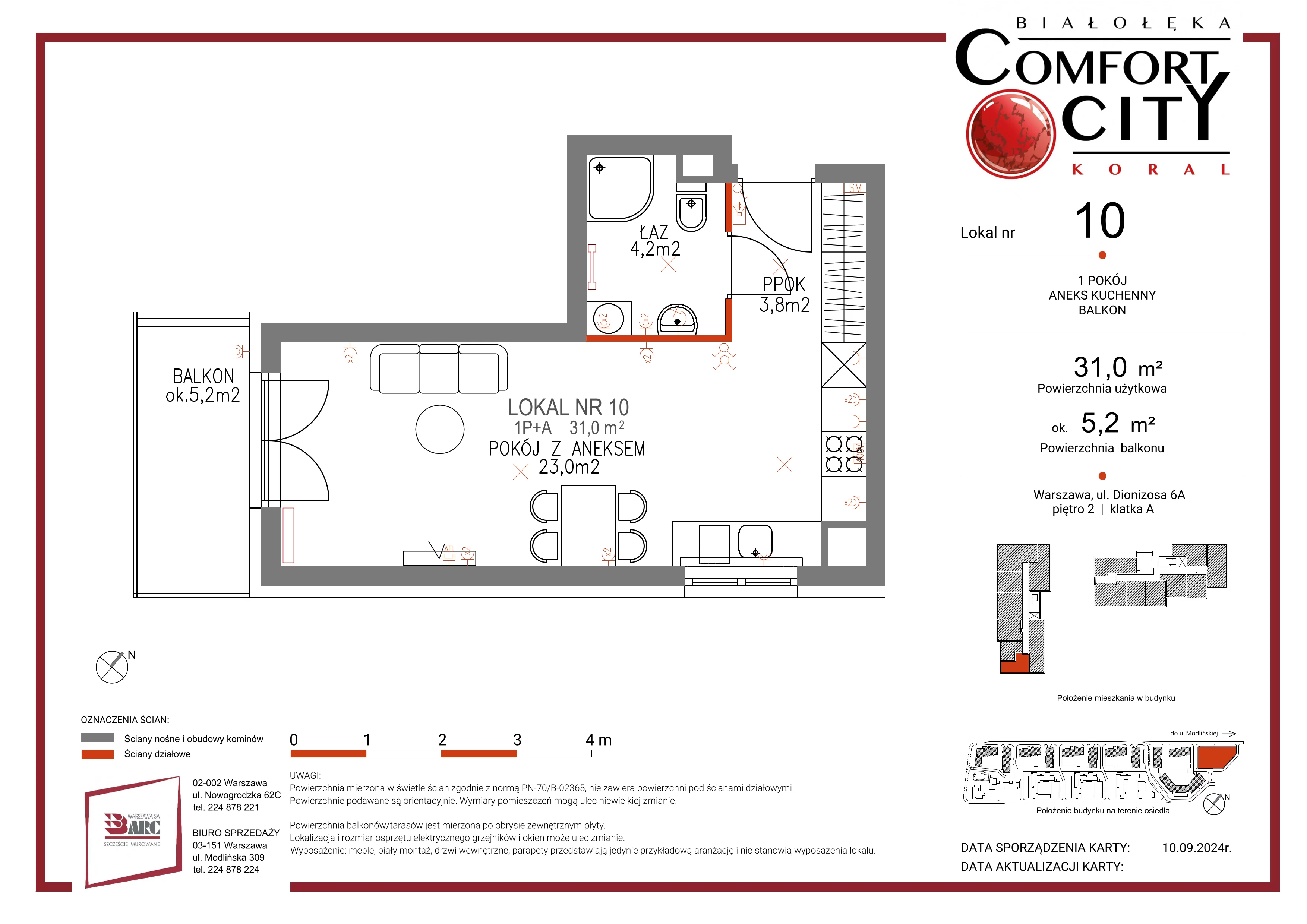 Mieszkanie 31,00 m², piętro 2, oferta nr 10, Comfort City Koral, Warszawa, Białołęka, Tarchomin, ul. Dionizosa 6a