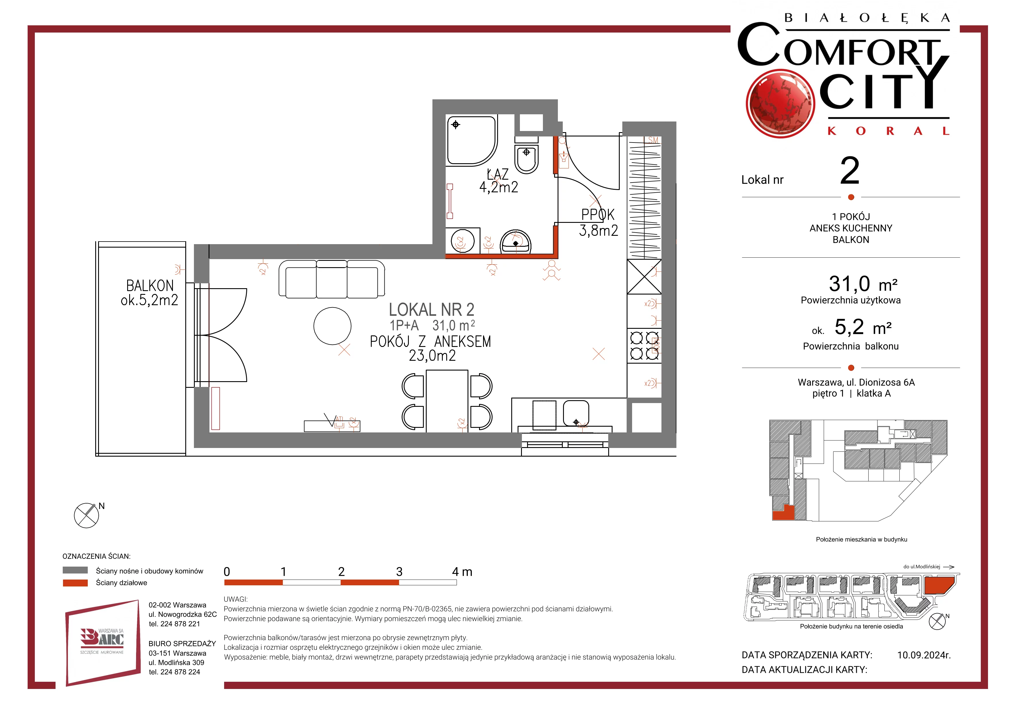 Mieszkanie 31,00 m², piętro 1, oferta nr 2, Comfort City Koral, Warszawa, Białołęka, Tarchomin, ul. Dionizosa 6a