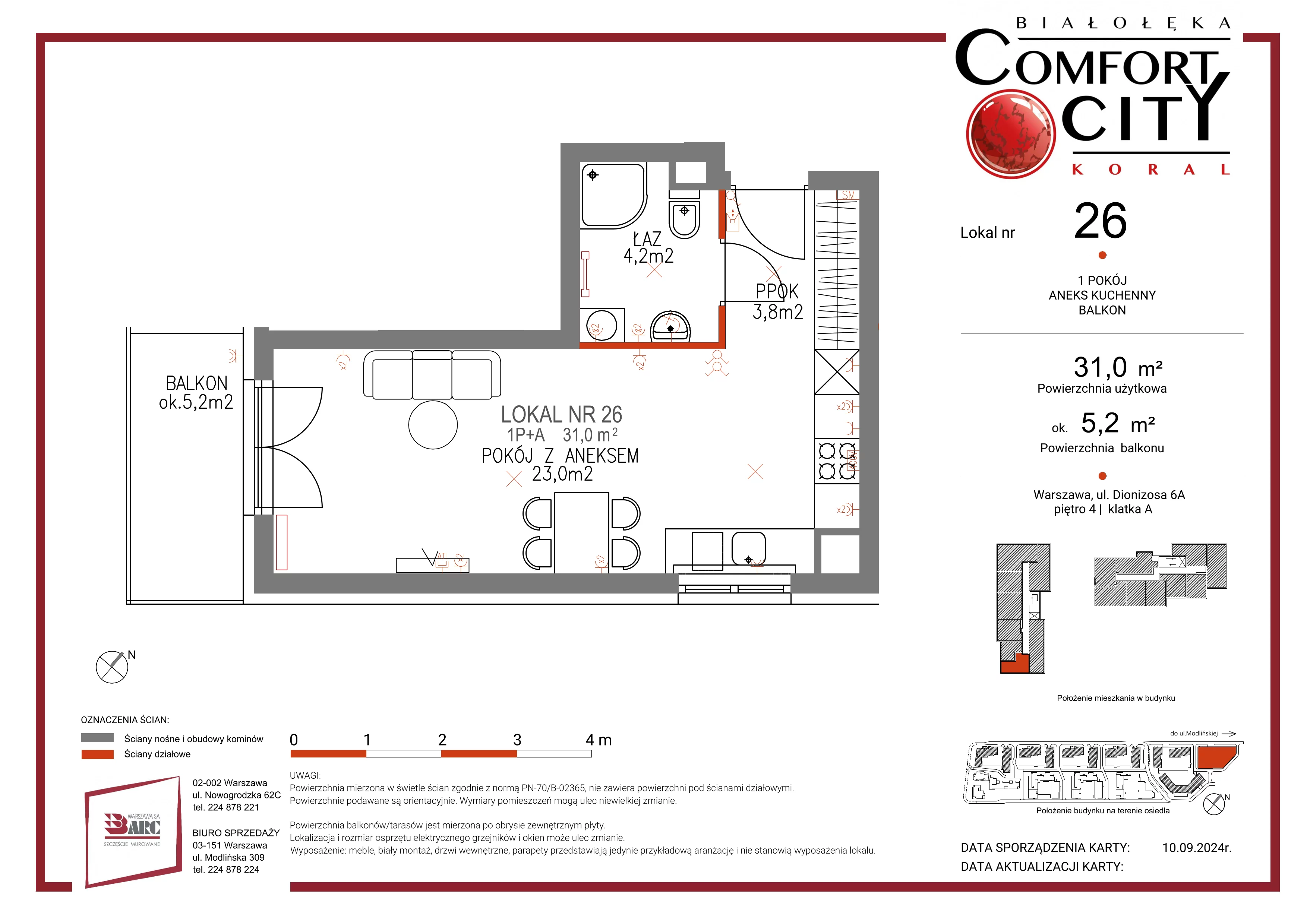 Mieszkanie 31,00 m², piętro 4, oferta nr 26, Comfort City Koral, Warszawa, Białołęka, Tarchomin, ul. Dionizosa 6a