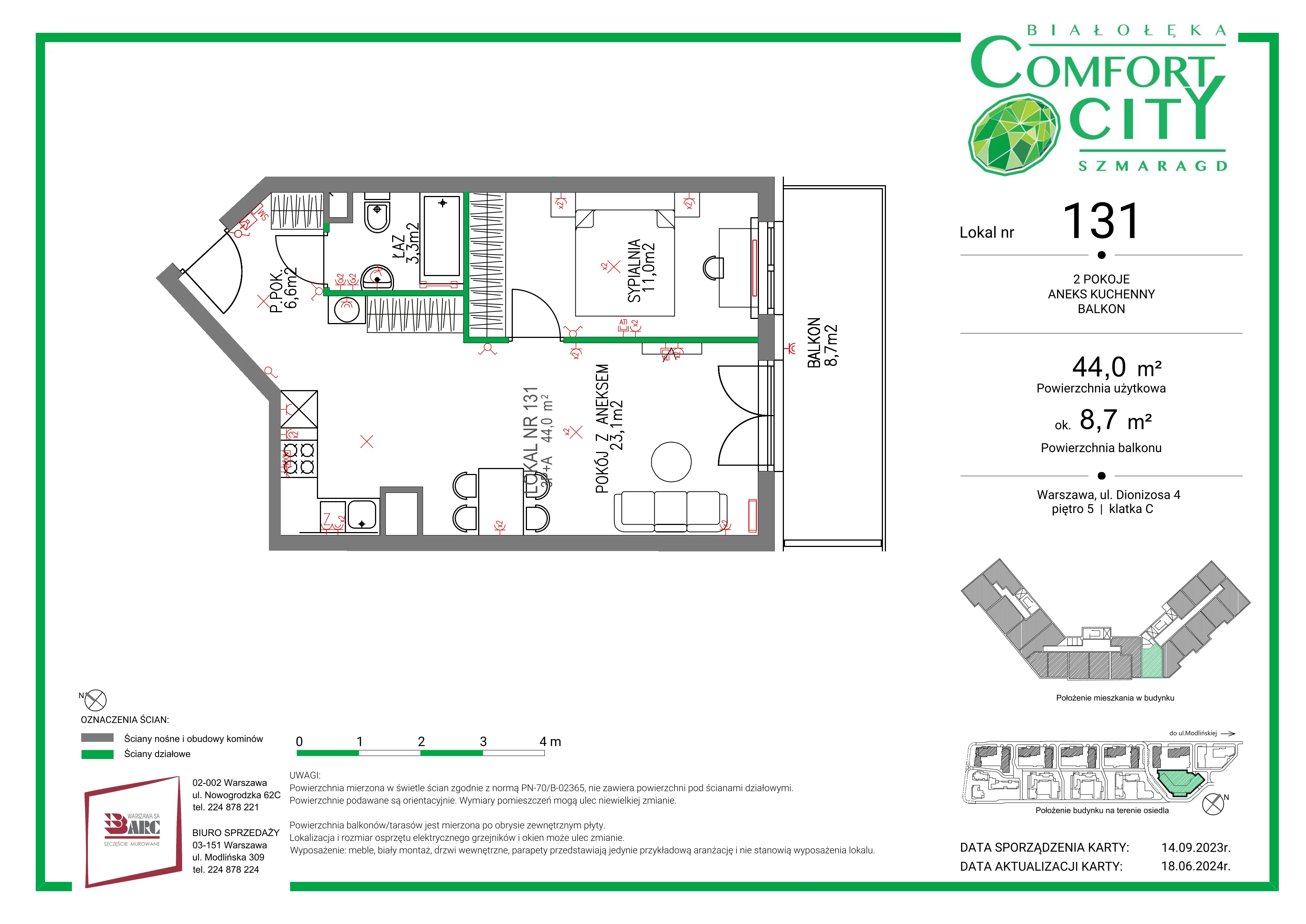 2 pokoje, mieszkanie 44,00 m², piętro 5, oferta nr 131, Comfort City Szmaragd, Warszawa, Białołęka, Nowodwory, ul. Dionizosa 4