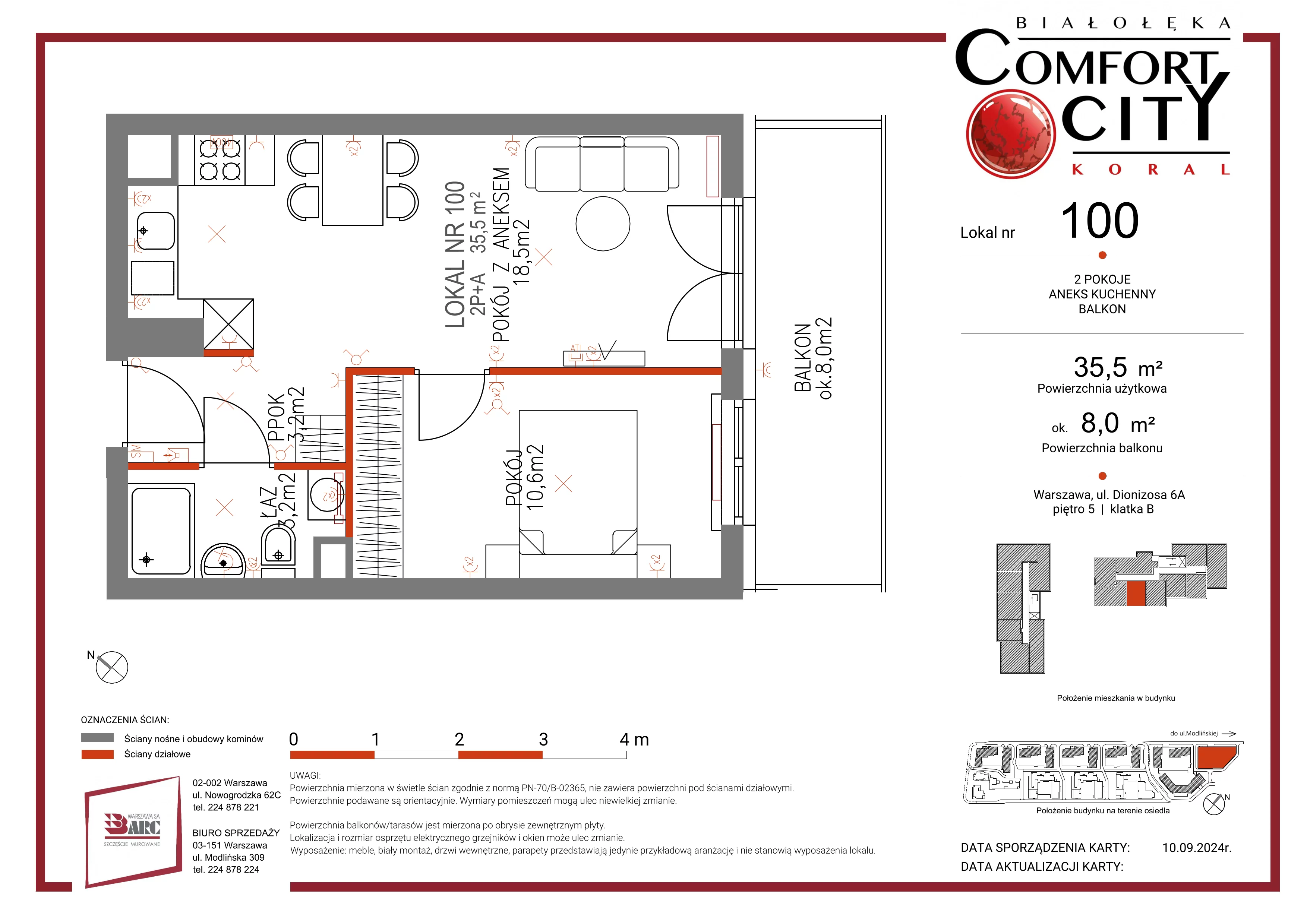 Mieszkanie 35,00 m², piętro 5, oferta nr 100, Comfort City Koral, Warszawa, Białołęka, Tarchomin, ul. Dionizosa 6a