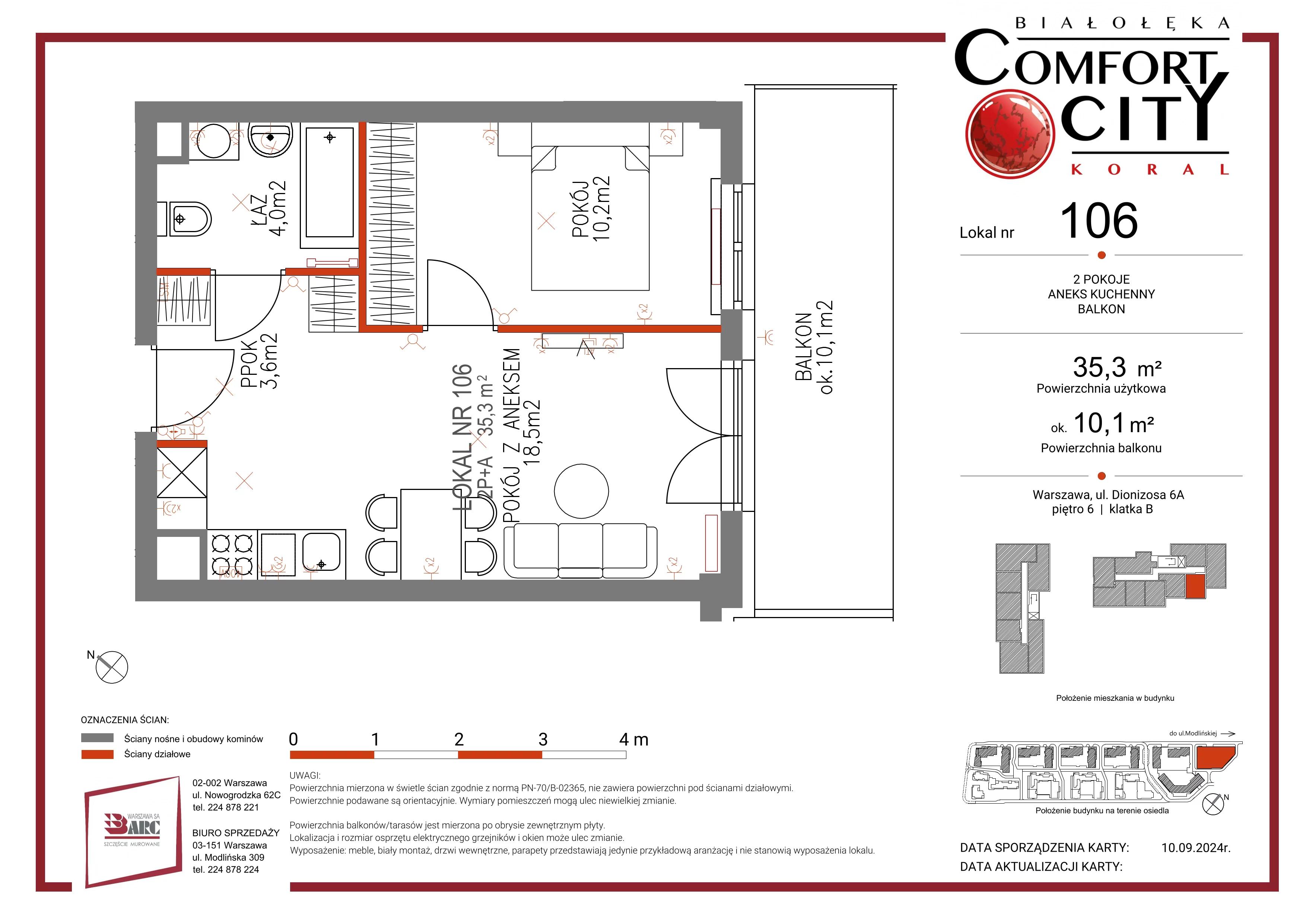 Mieszkanie 35,00 m², piętro 6, oferta nr 106, Comfort City Koral, Warszawa, Białołęka, Tarchomin, ul. Dionizosa 6a