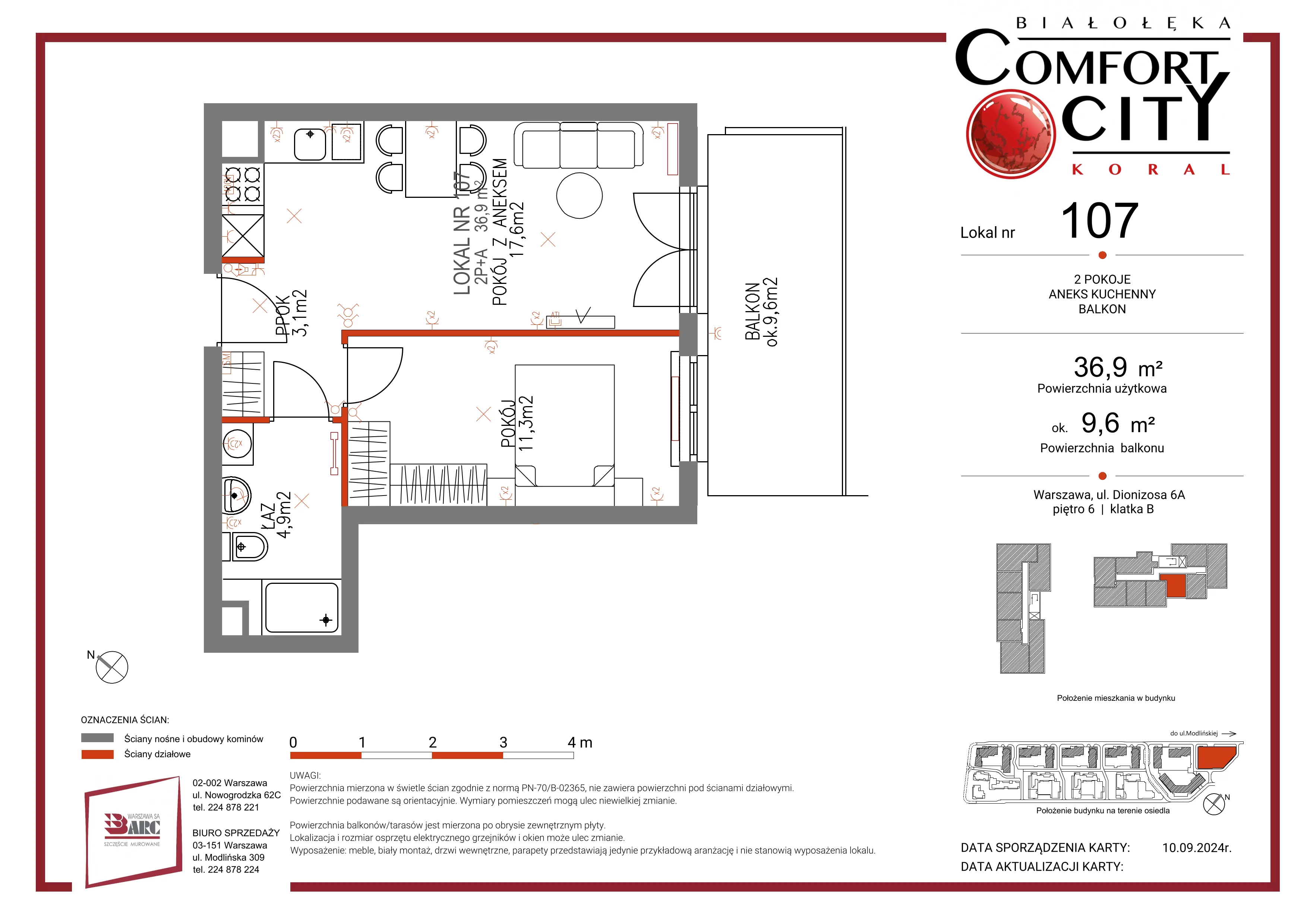 Mieszkanie 36,00 m², piętro 6, oferta nr 107, Comfort City Koral, Warszawa, Białołęka, Tarchomin, ul. Dionizosa 6a