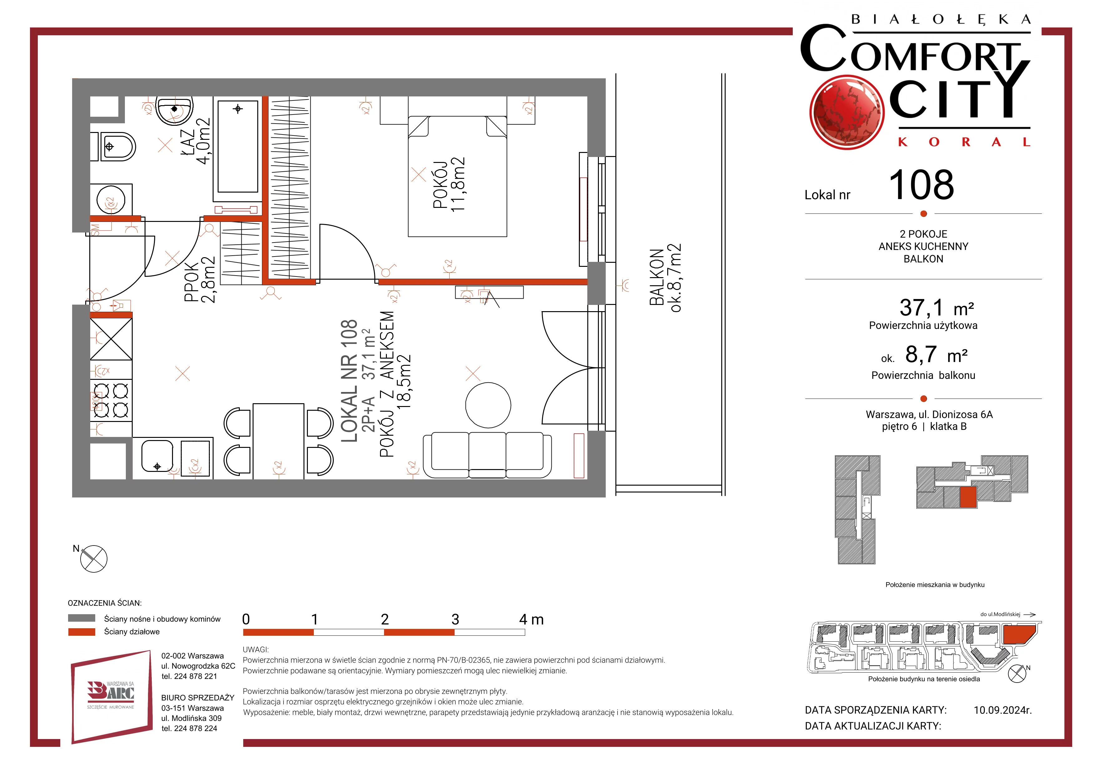 Mieszkanie 37,00 m², piętro 6, oferta nr 108, Comfort City Koral, Warszawa, Białołęka, Tarchomin, ul. Dionizosa 6a