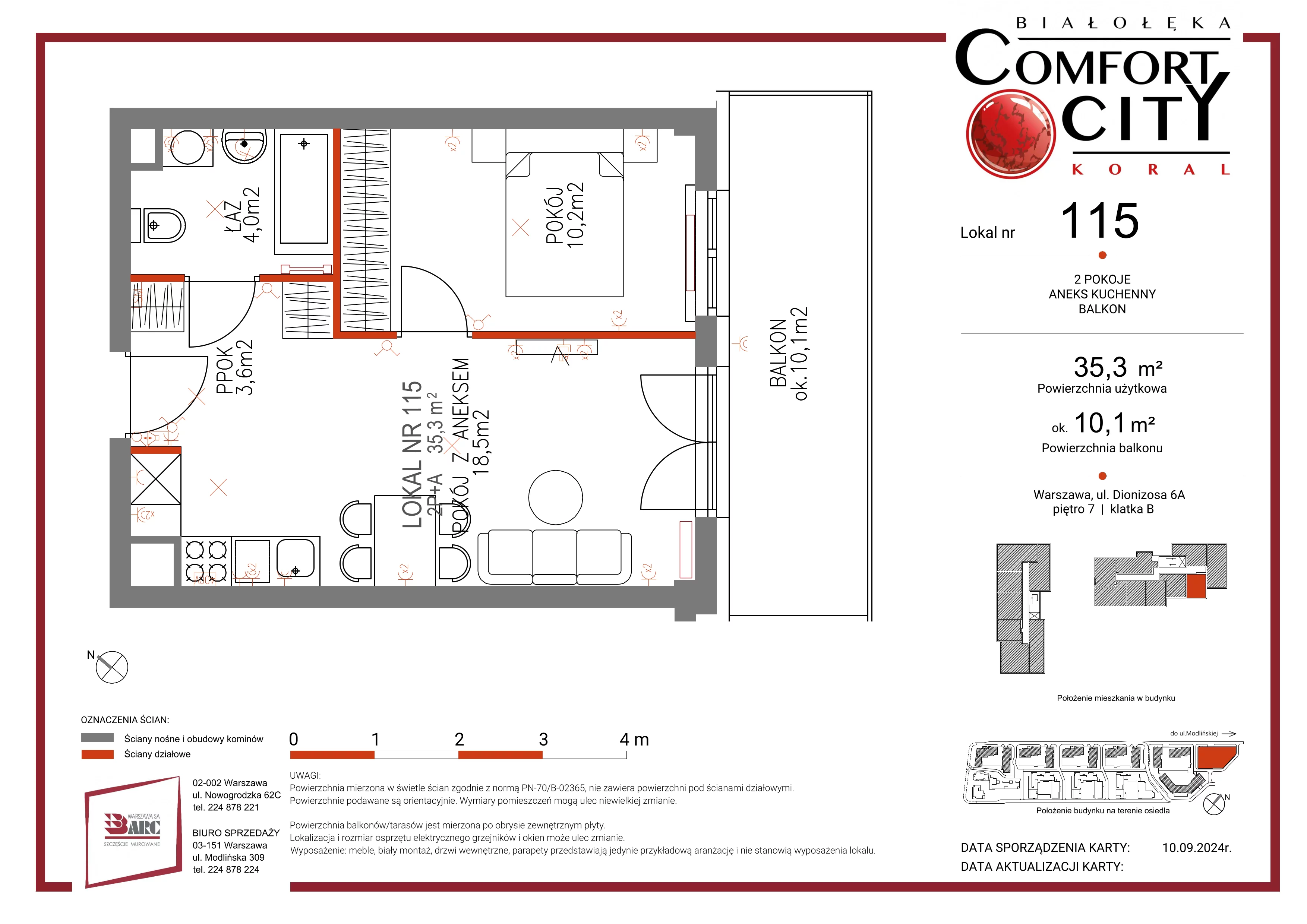 Mieszkanie 35,00 m², piętro 7, oferta nr 115, Comfort City Koral, Warszawa, Białołęka, Tarchomin, ul. Dionizosa 6a