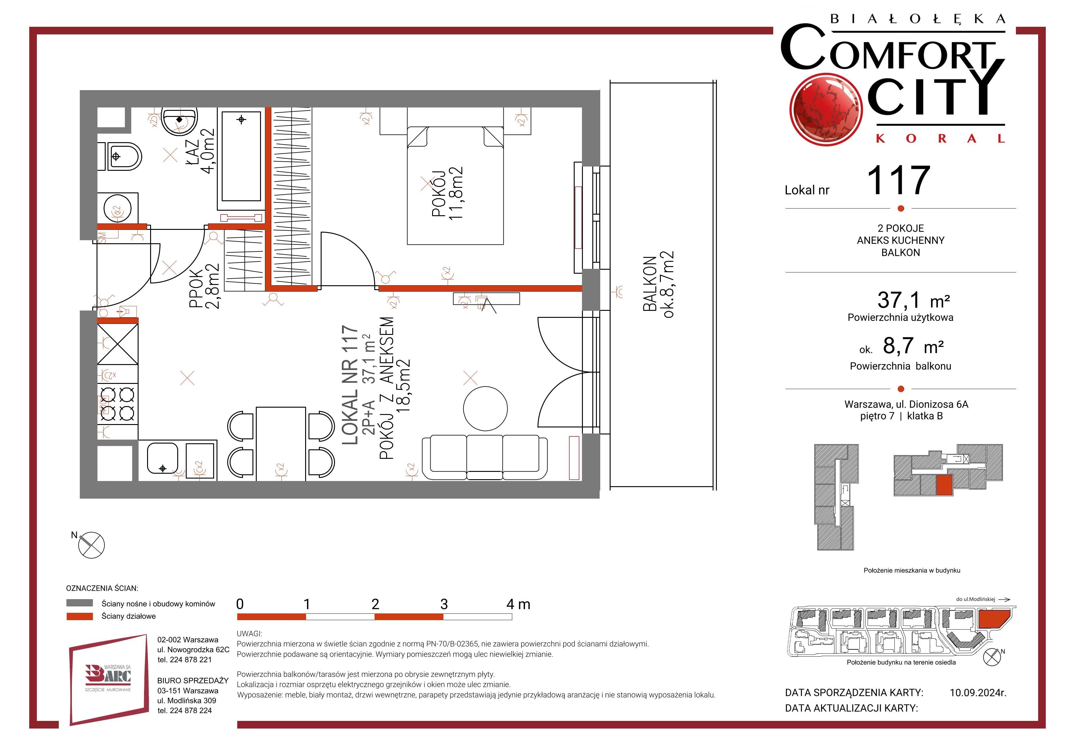 Mieszkanie 37,00 m², piętro 7, oferta nr 117, Comfort City Koral, Warszawa, Białołęka, Tarchomin, ul. Dionizosa 6a