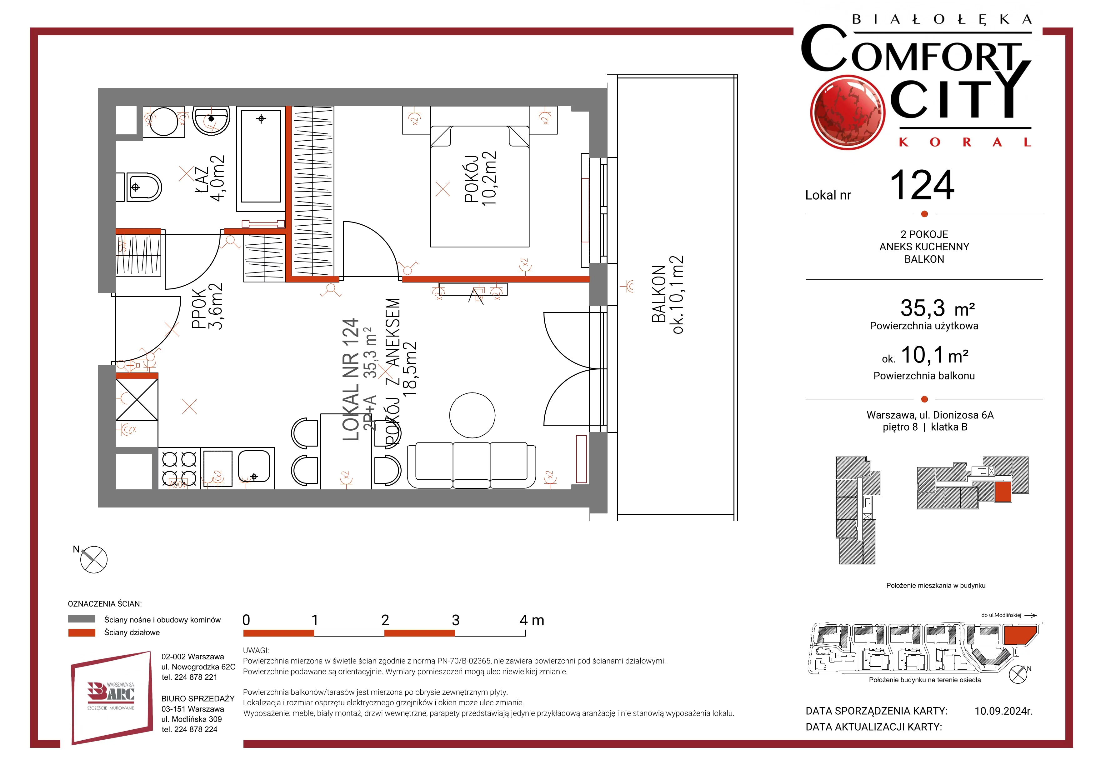 Mieszkanie 35,00 m², piętro 8, oferta nr 124, Comfort City Koral, Warszawa, Białołęka, Tarchomin, ul. Dionizosa 6a