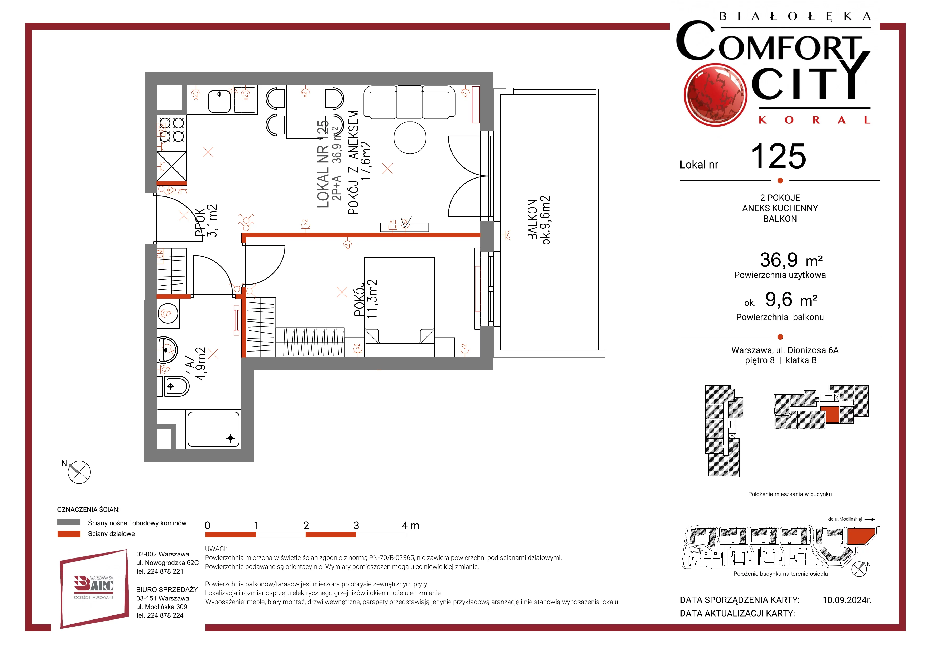 Mieszkanie 36,00 m², piętro 8, oferta nr 125, Comfort City Koral, Warszawa, Białołęka, Tarchomin, ul. Dionizosa 6a