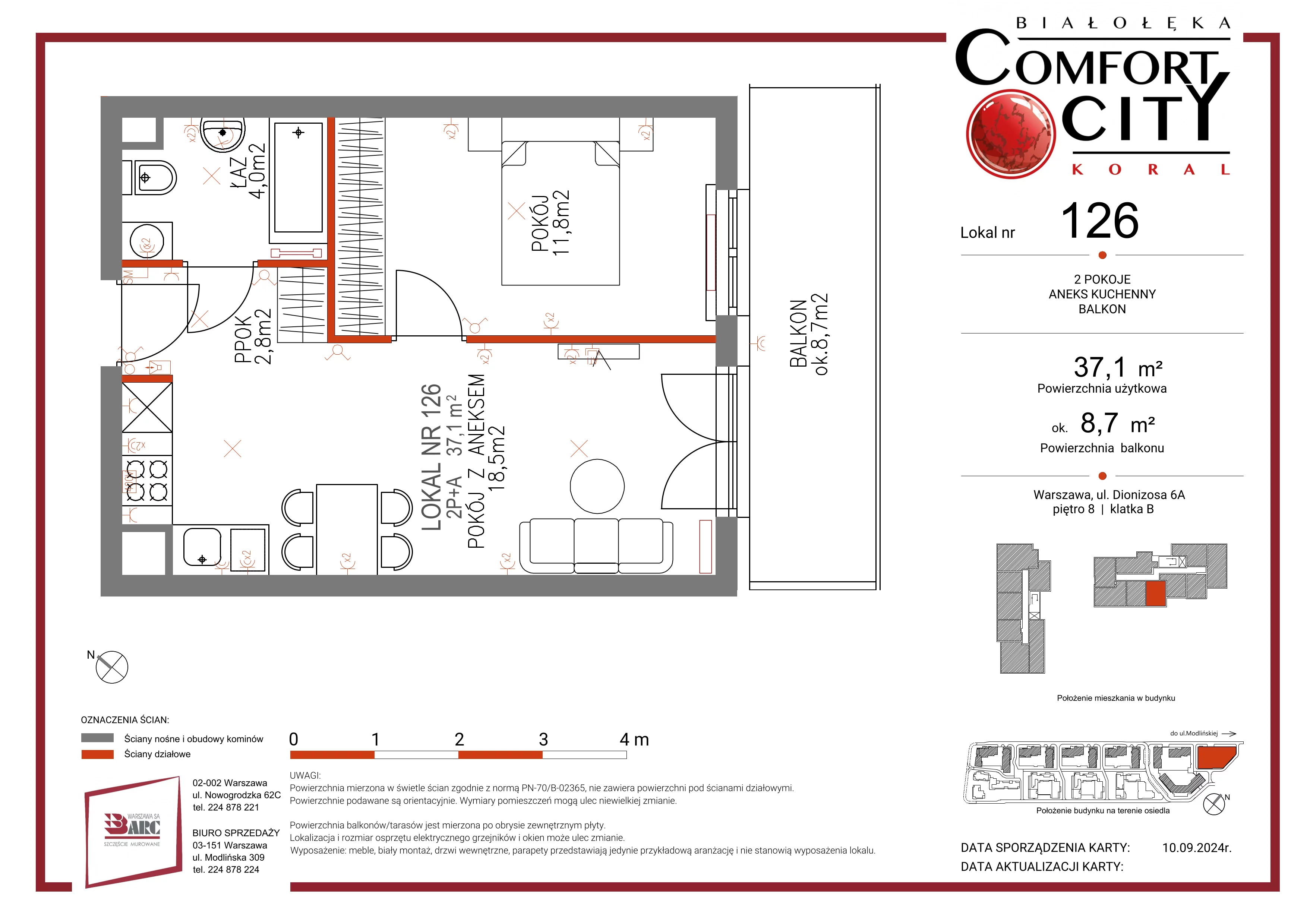 Mieszkanie 37,00 m², piętro 8, oferta nr 126, Comfort City Koral, Warszawa, Białołęka, Tarchomin, ul. Dionizosa 6a