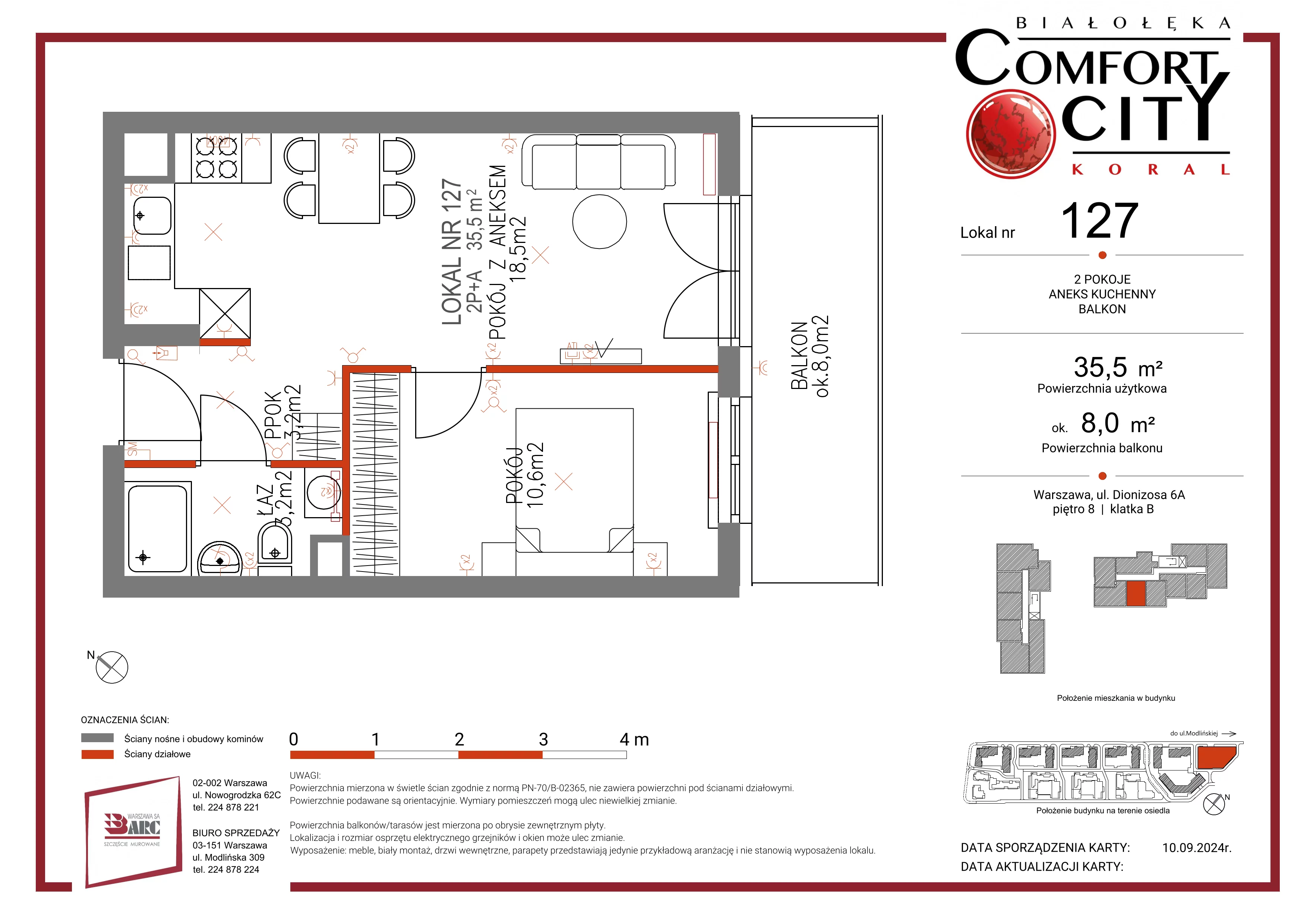 Mieszkanie 35,00 m², piętro 8, oferta nr 127, Comfort City Koral, Warszawa, Białołęka, Tarchomin, ul. Dionizosa 6a