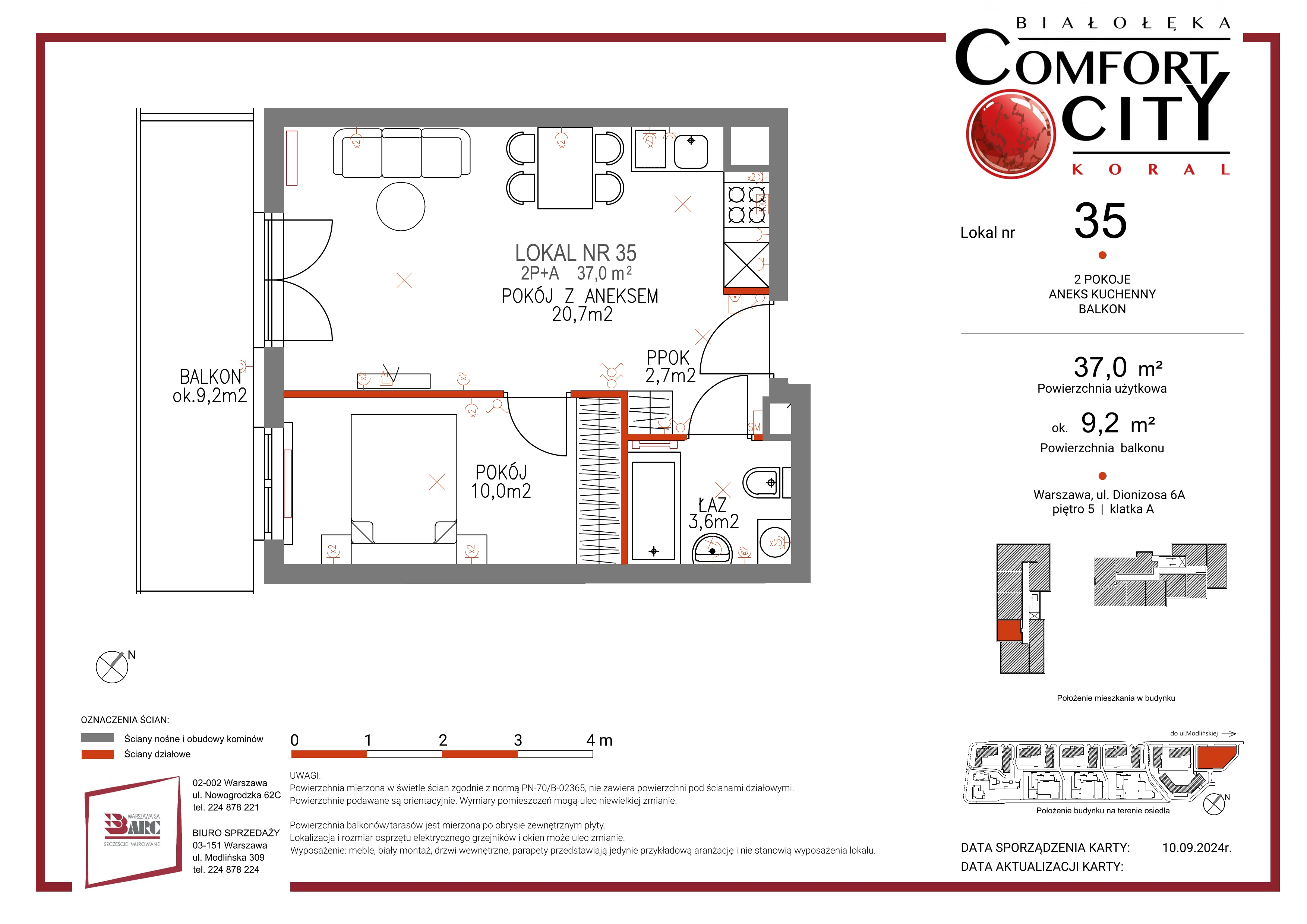 Mieszkanie 37,00 m², piętro 5, oferta nr 35, Comfort City Koral, Warszawa, Białołęka, Tarchomin, ul. Dionizosa 6a