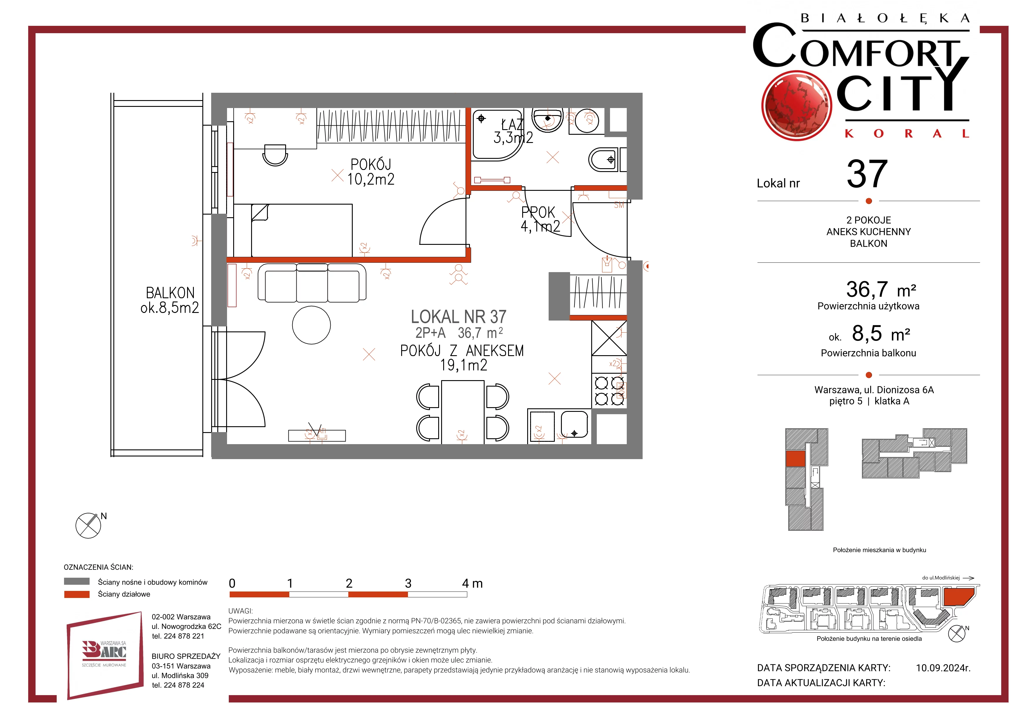 Mieszkanie 36,00 m², piętro 5, oferta nr 37, Comfort City Koral, Warszawa, Białołęka, Tarchomin, ul. Dionizosa 6a