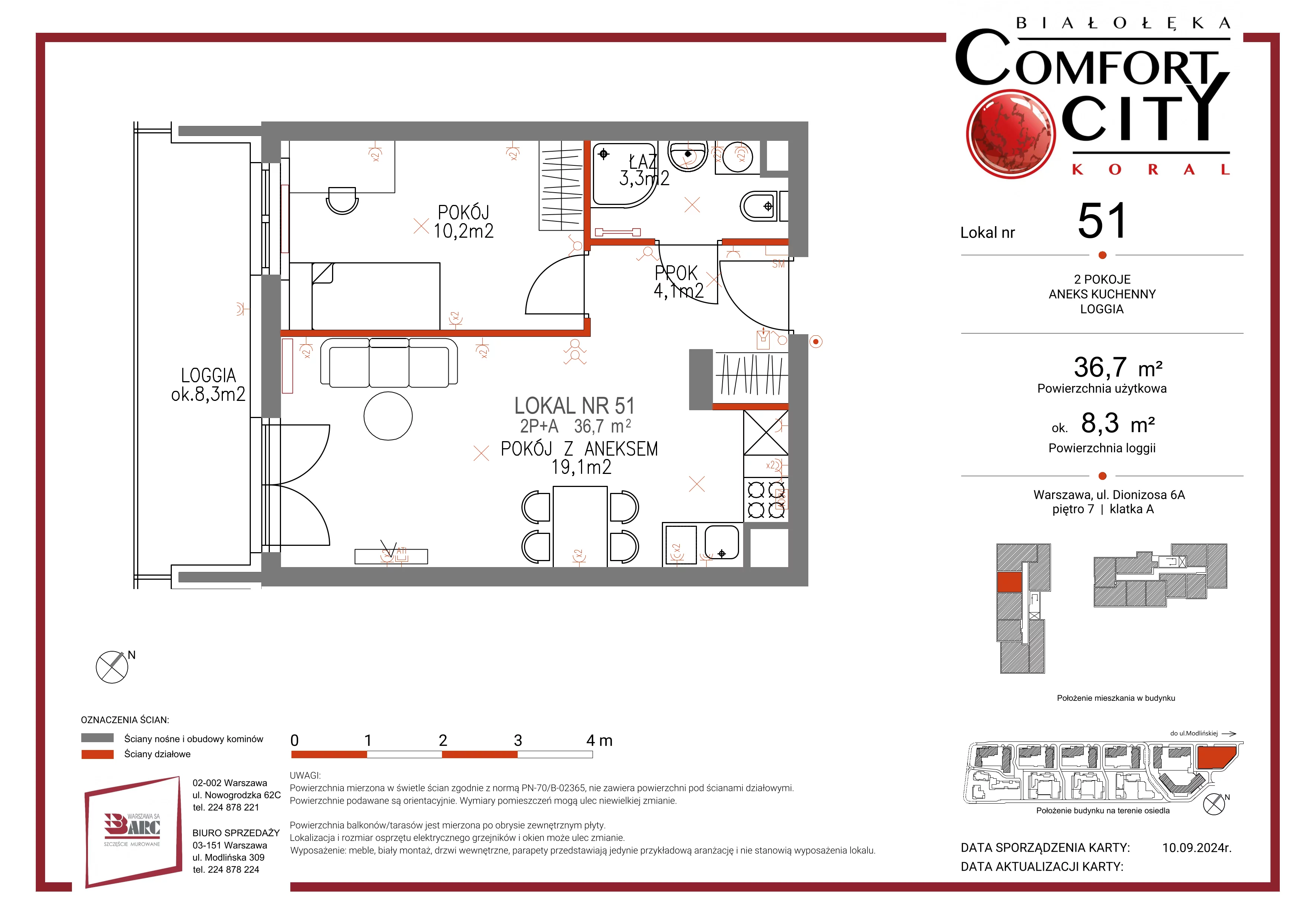 Mieszkanie 36,00 m², piętro 7, oferta nr 51, Comfort City Koral, Warszawa, Białołęka, Tarchomin, ul. Dionizosa 6a