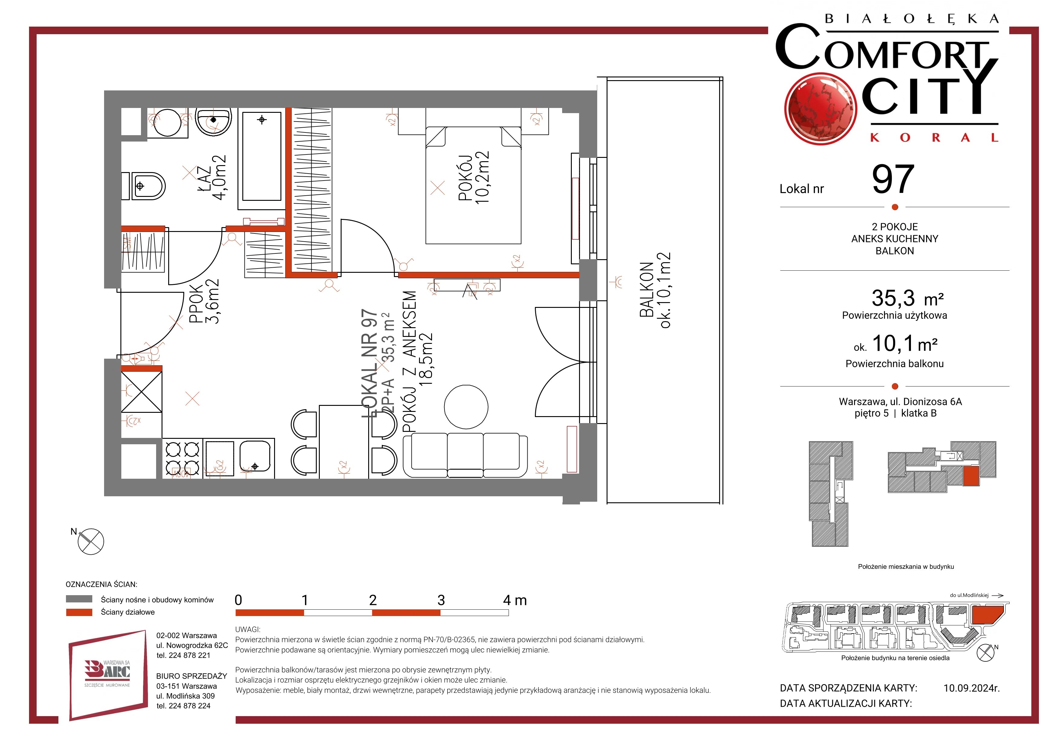 Mieszkanie 35,00 m², piętro 5, oferta nr 97, Comfort City Koral, Warszawa, Białołęka, Tarchomin, ul. Dionizosa 6a