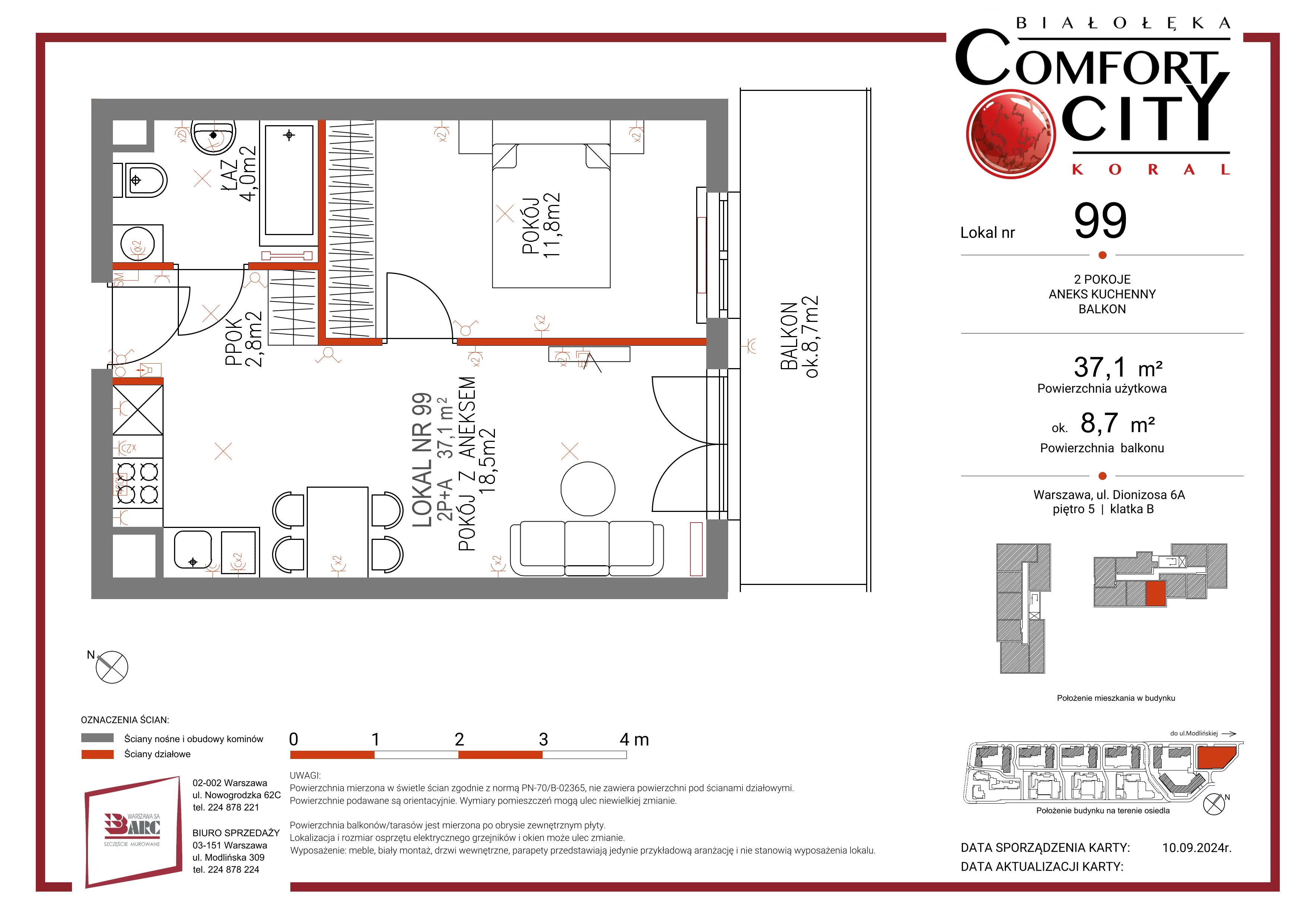 Mieszkanie 37,00 m², piętro 5, oferta nr 99, Comfort City Koral, Warszawa, Białołęka, Tarchomin, ul. Dionizosa 6a