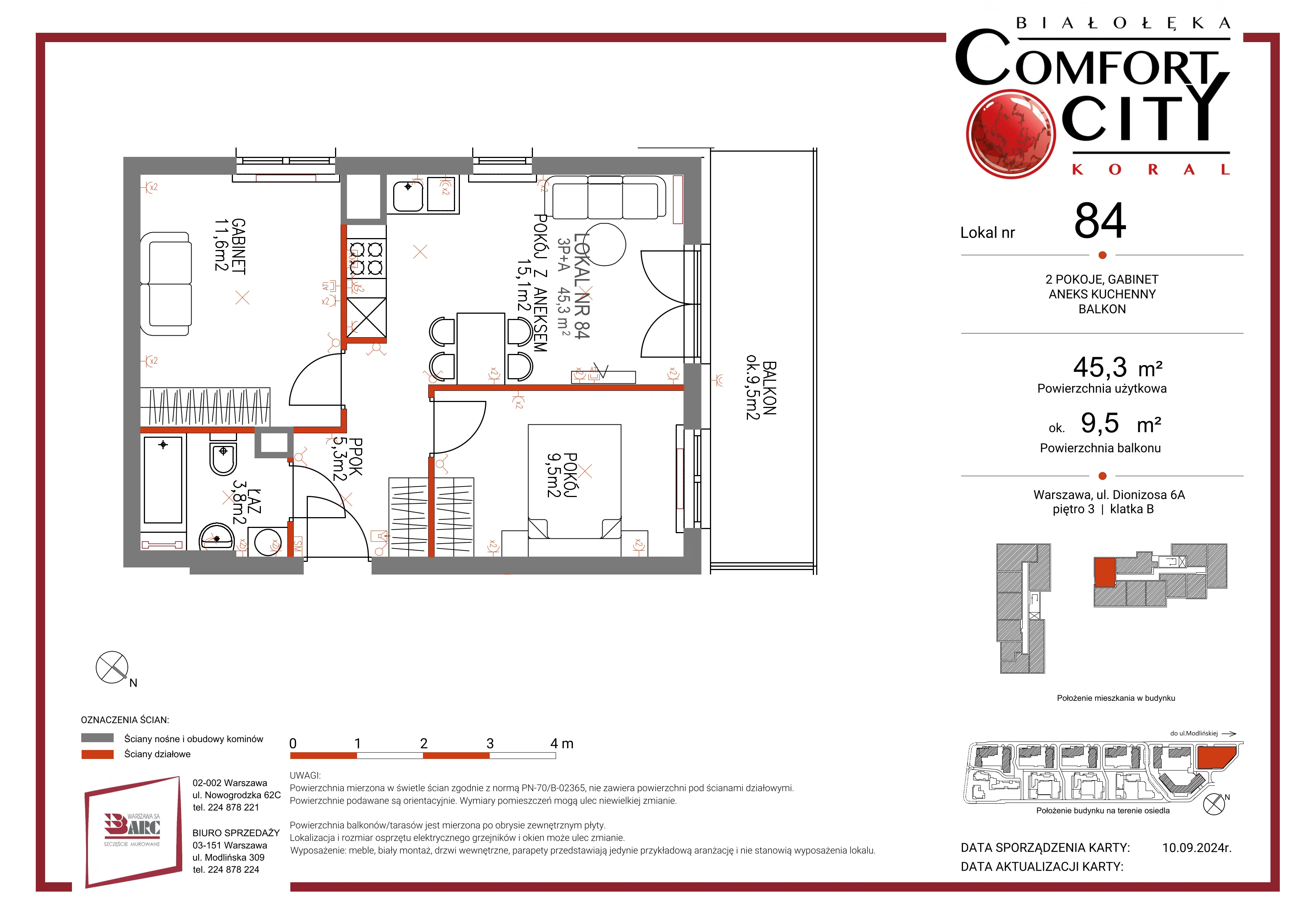 3 pokoje, mieszkanie 45,00 m², piętro 3, oferta nr 84, Comfort City Koral, Warszawa, Białołęka, Tarchomin, ul. Dionizosa 6a