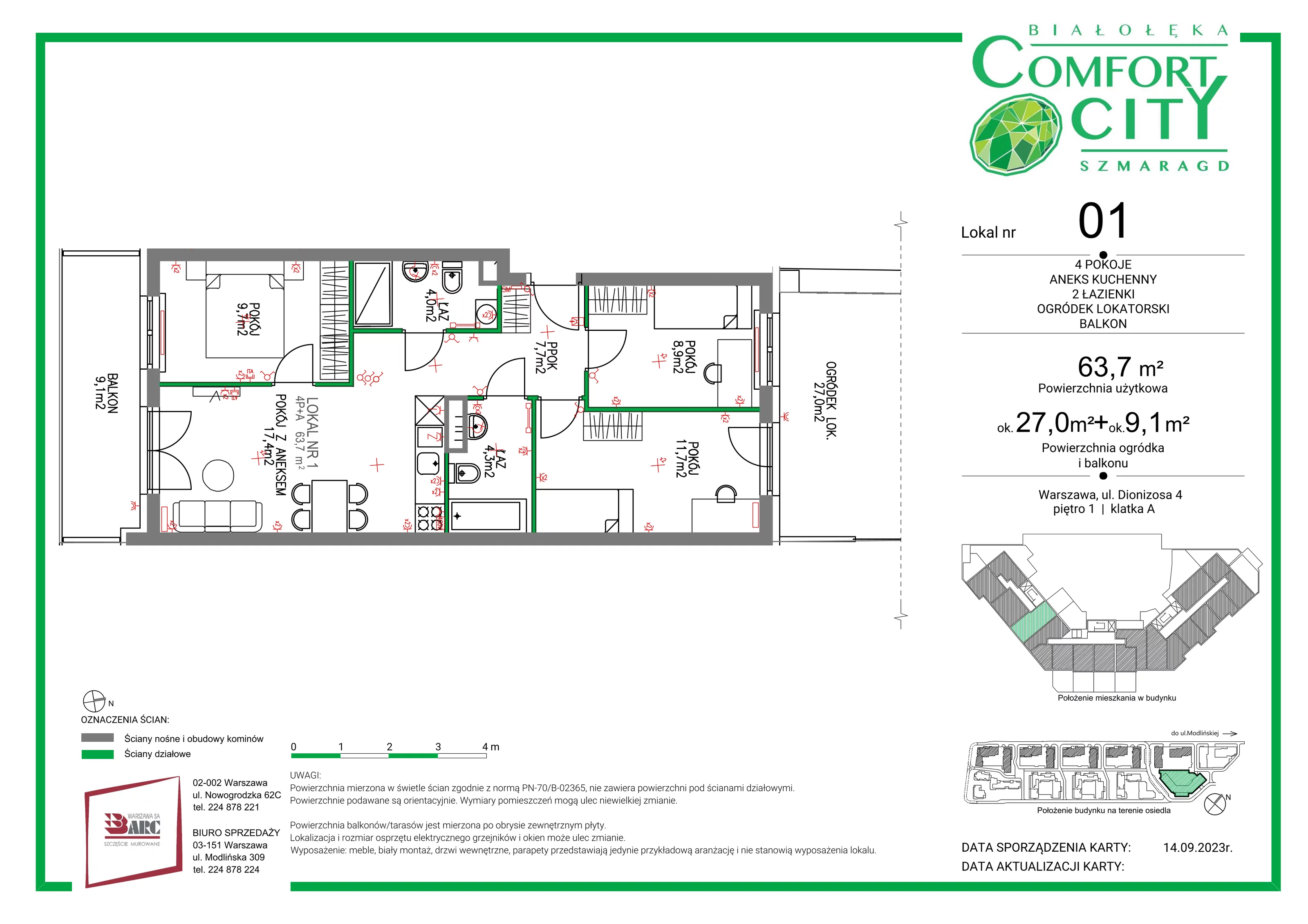 Mieszkanie 63,70 m², piętro 1, oferta nr 1, Comfort City Szmaragd, Warszawa, Białołęka, Nowodwory, ul. Dionizosa 4