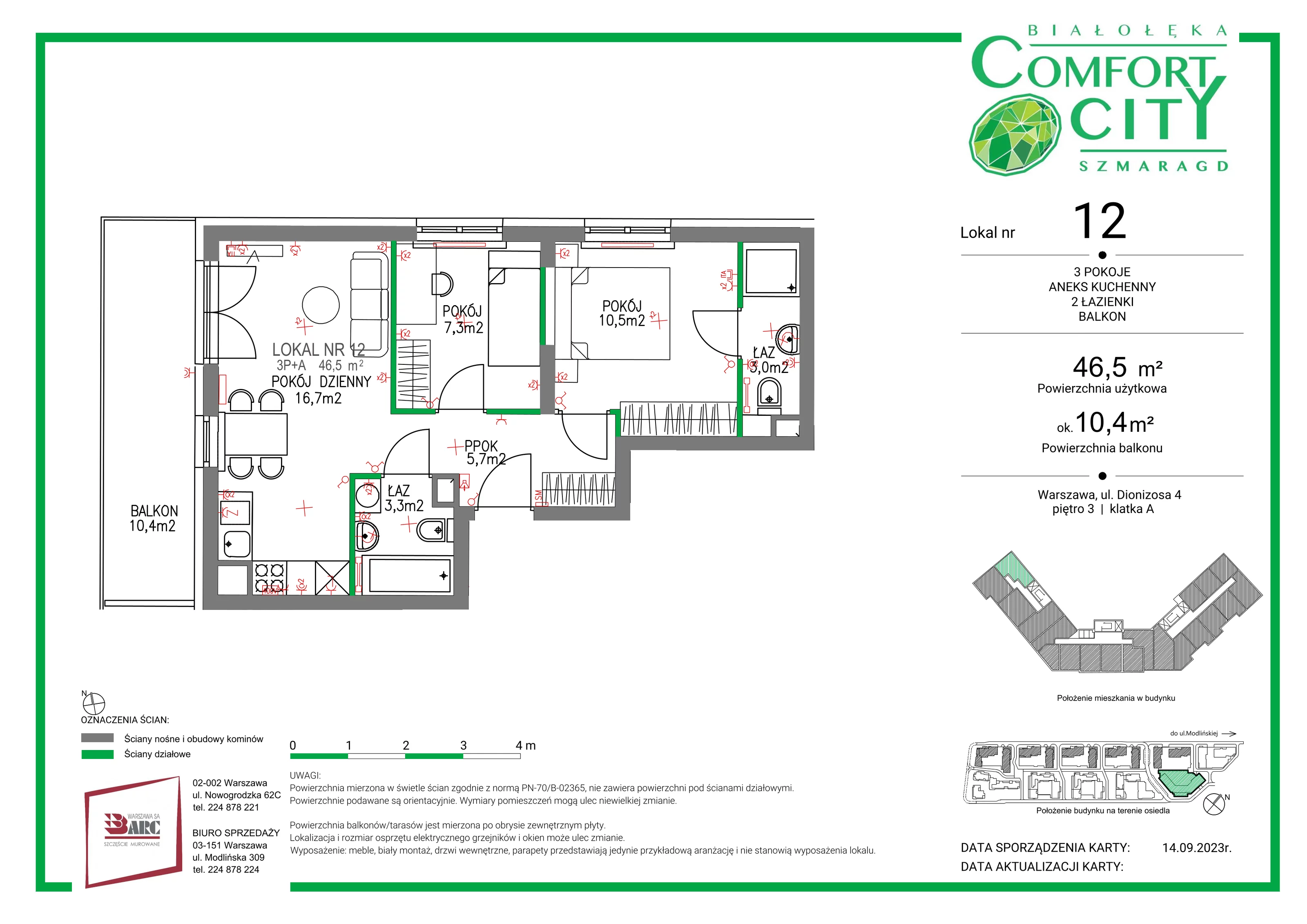 Mieszkanie 46,50 m², piętro 3, oferta nr 12, Comfort City Szmaragd, Warszawa, Białołęka, Nowodwory, ul. Dionizosa 4