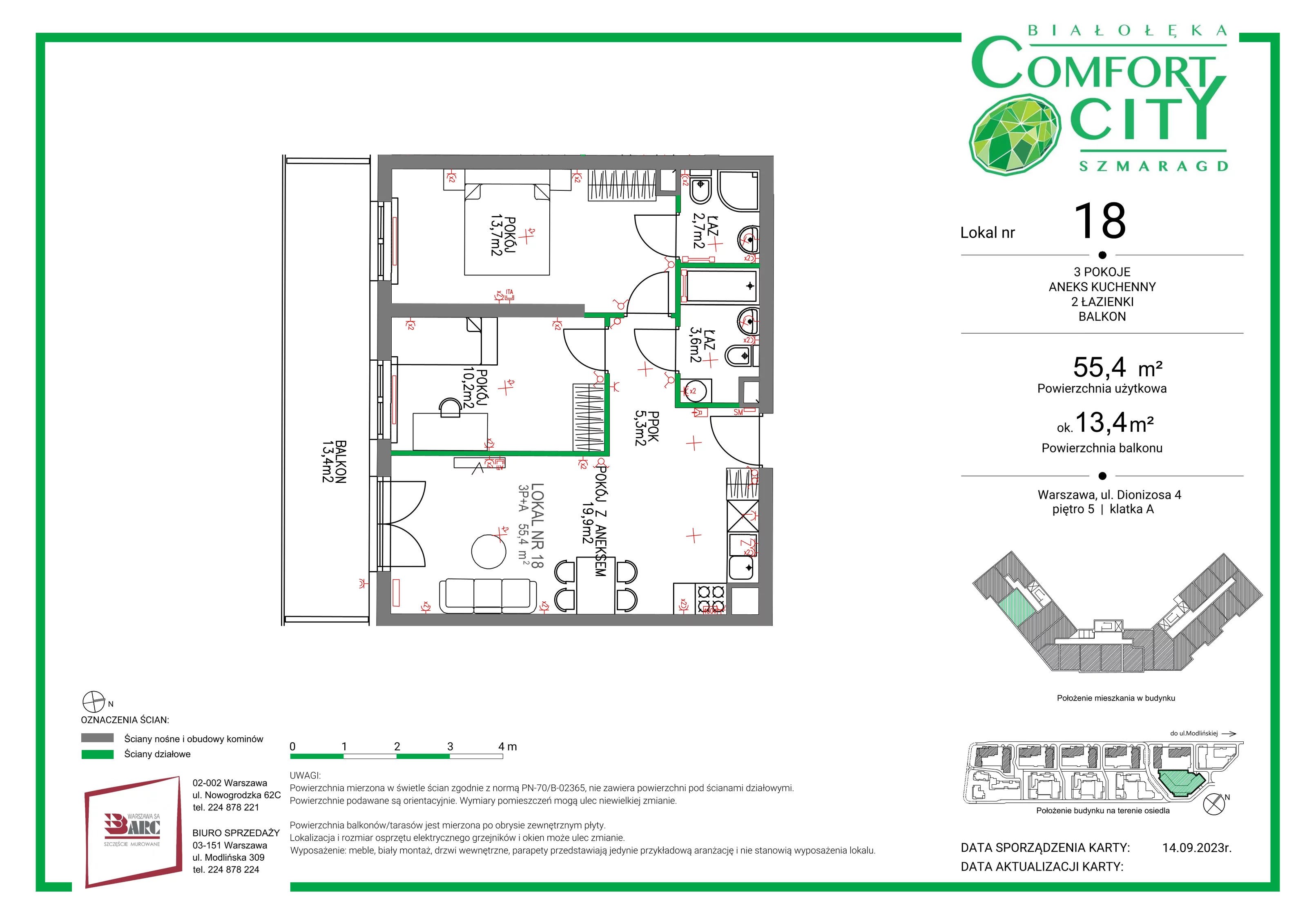 Mieszkanie 55,40 m², piętro 5, oferta nr 18, Comfort City Szmaragd, Warszawa, Białołęka, Nowodwory, ul. Dionizosa 4