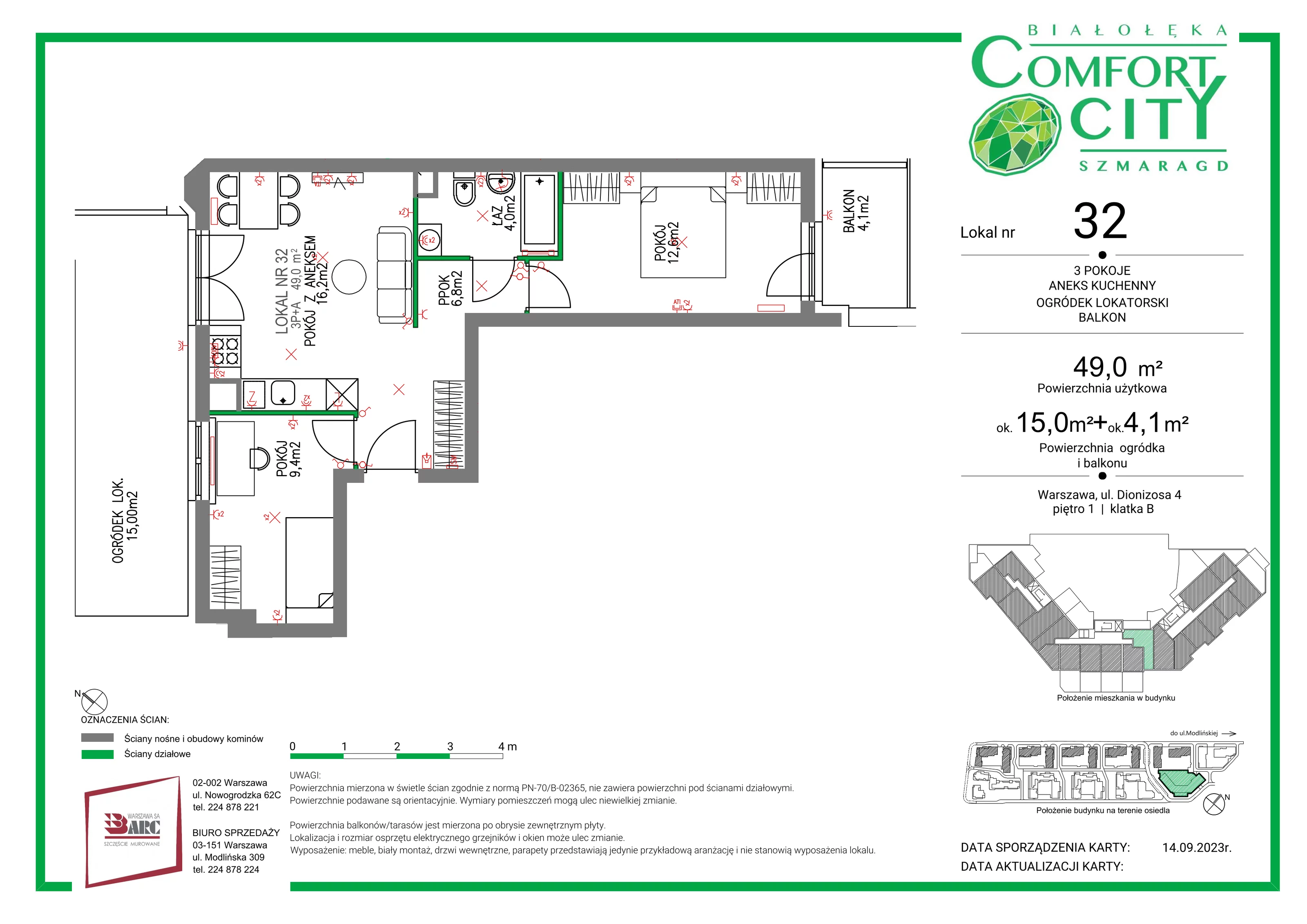 Mieszkanie 49,00 m², piętro 1, oferta nr 32, Comfort City Szmaragd, Warszawa, Białołęka, Nowodwory, ul. Dionizosa 4